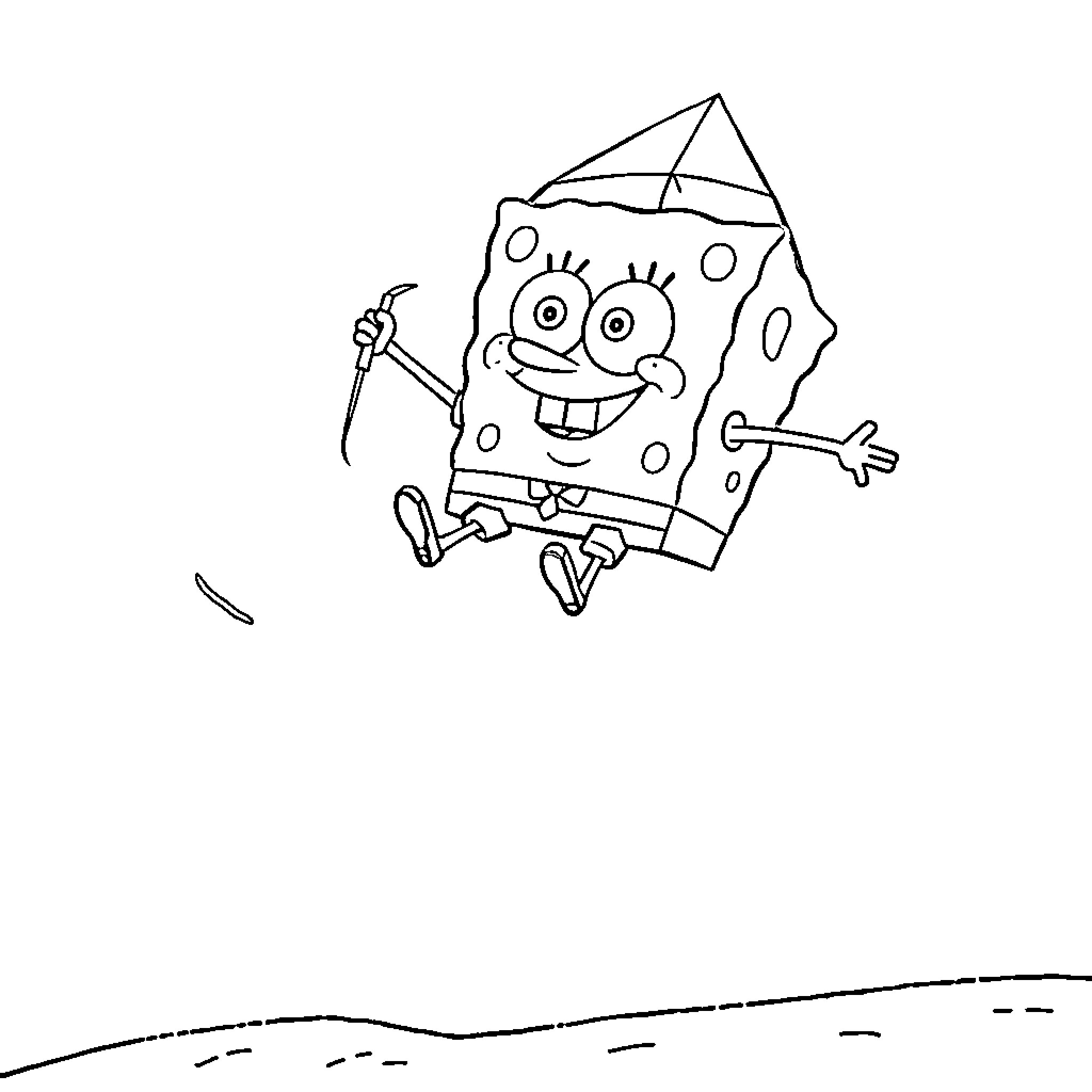 Spongebob jumping with excitement Coloring Page (free black-and-white line drawing printable PDF for all, from beginners to advanced learners, including children, teens, adults, and seniors)