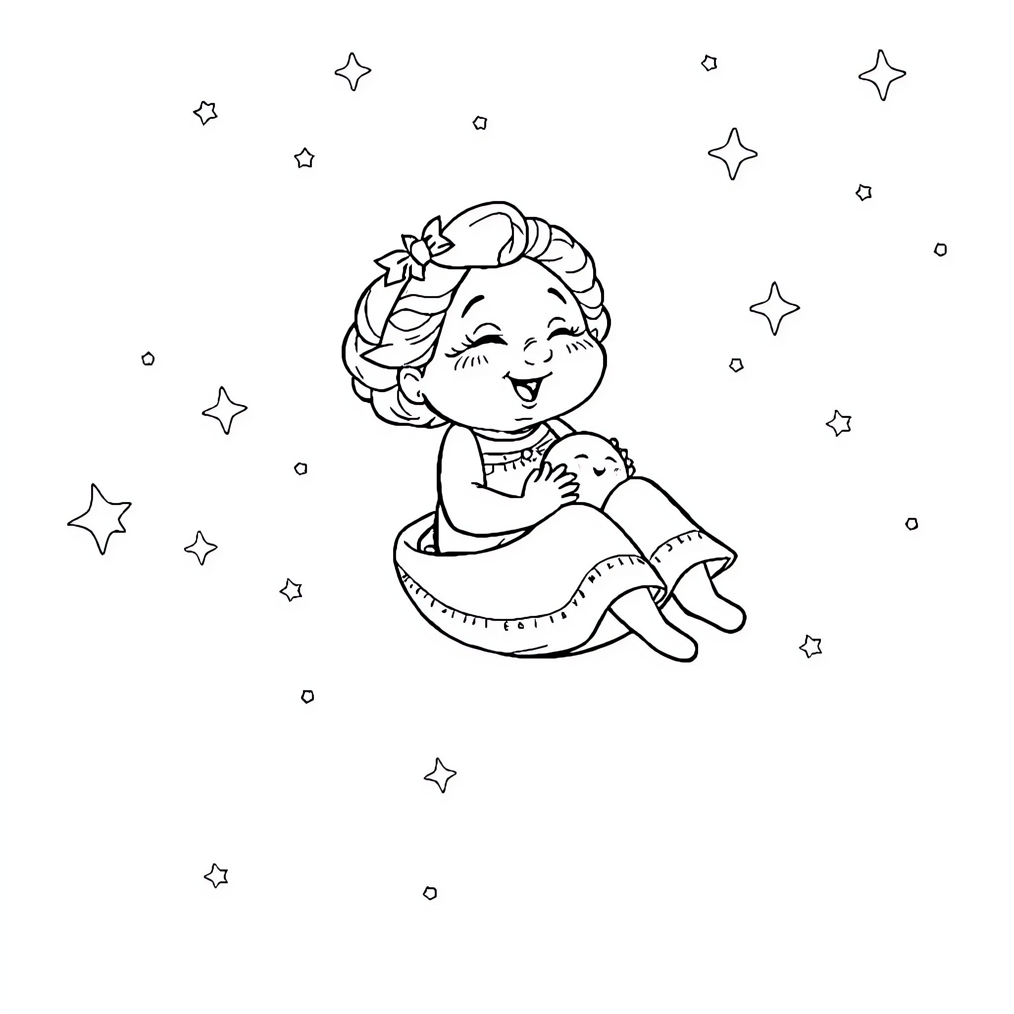 Abuela's Bedtime Story under the Stars Coloring Page (free black-and-white line drawing printable PDF for all, from beginners to advanced learners, including children, teens, adults, and seniors)