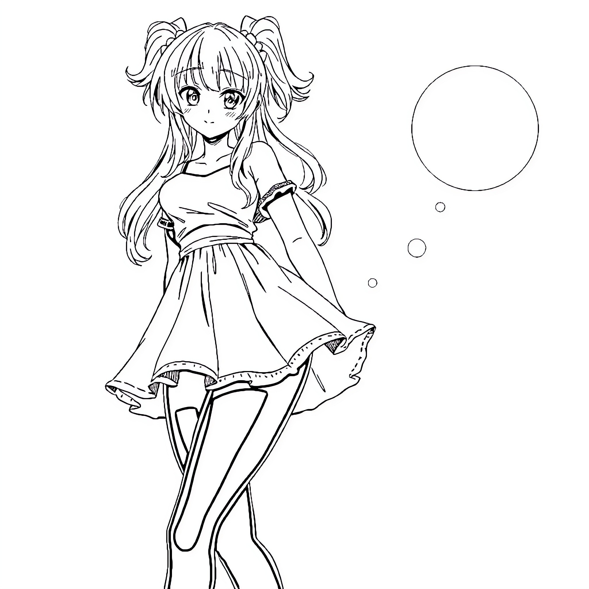 Jo-Yuri's Playful Anime-Inspired Attire Coloring Page (free black-and-white line drawing printable PDF for all, from beginners to advanced learners, including children, teens, adults, and seniors)