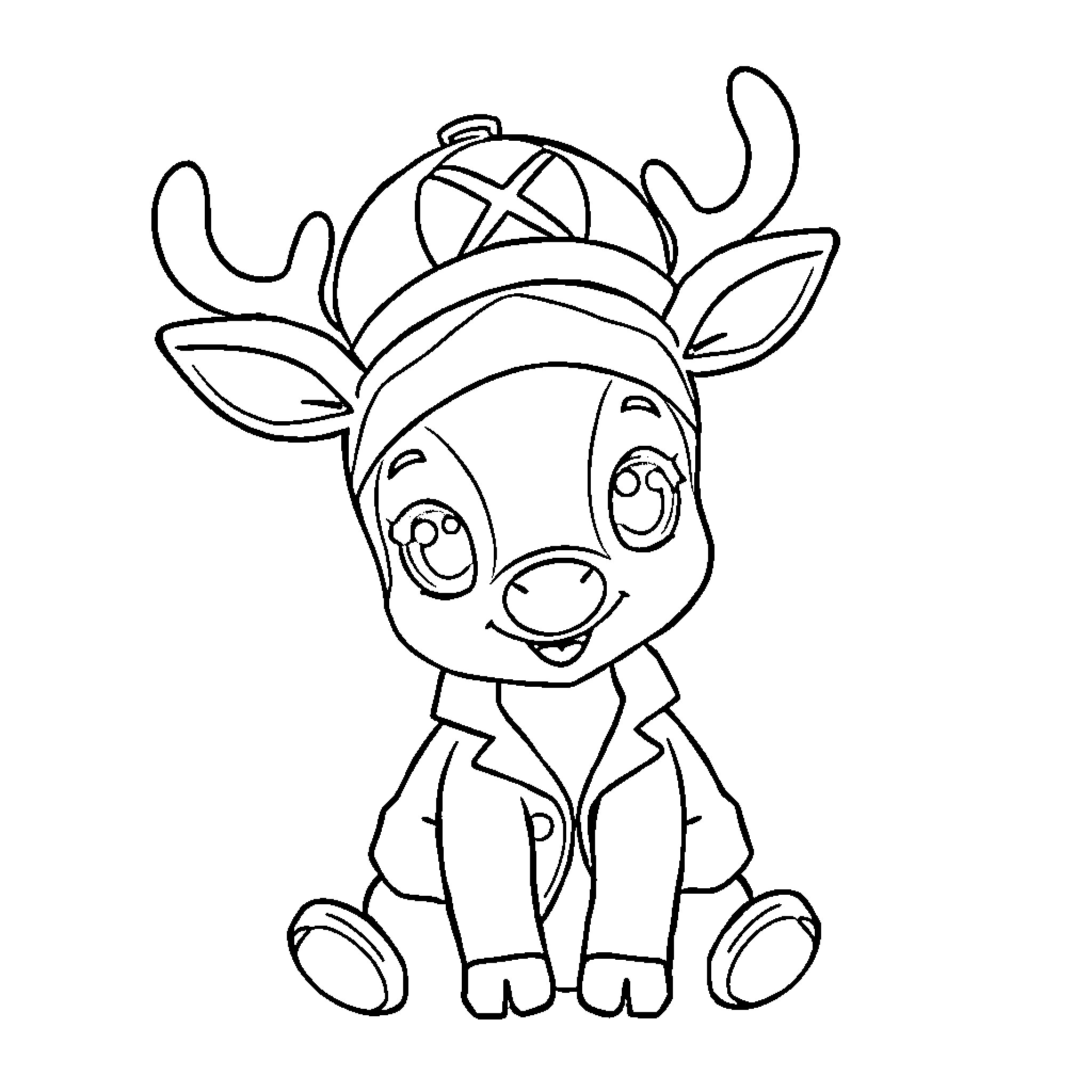 Tony Tony Chopper as a cute and playful reindeer Coloring Page (free black-and-white line drawing printable PDF for all, from beginners to advanced learners, including children, teens, adults, and seniors)