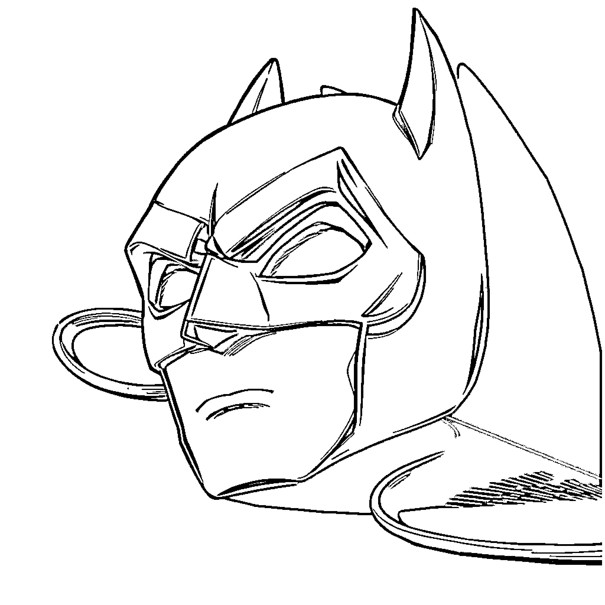 Batman Mask in Dramatic Expression Coloring Page (free black-and-white line drawing printable PDF for all, from beginners to advanced learners, including children, teens, adults, and seniors)