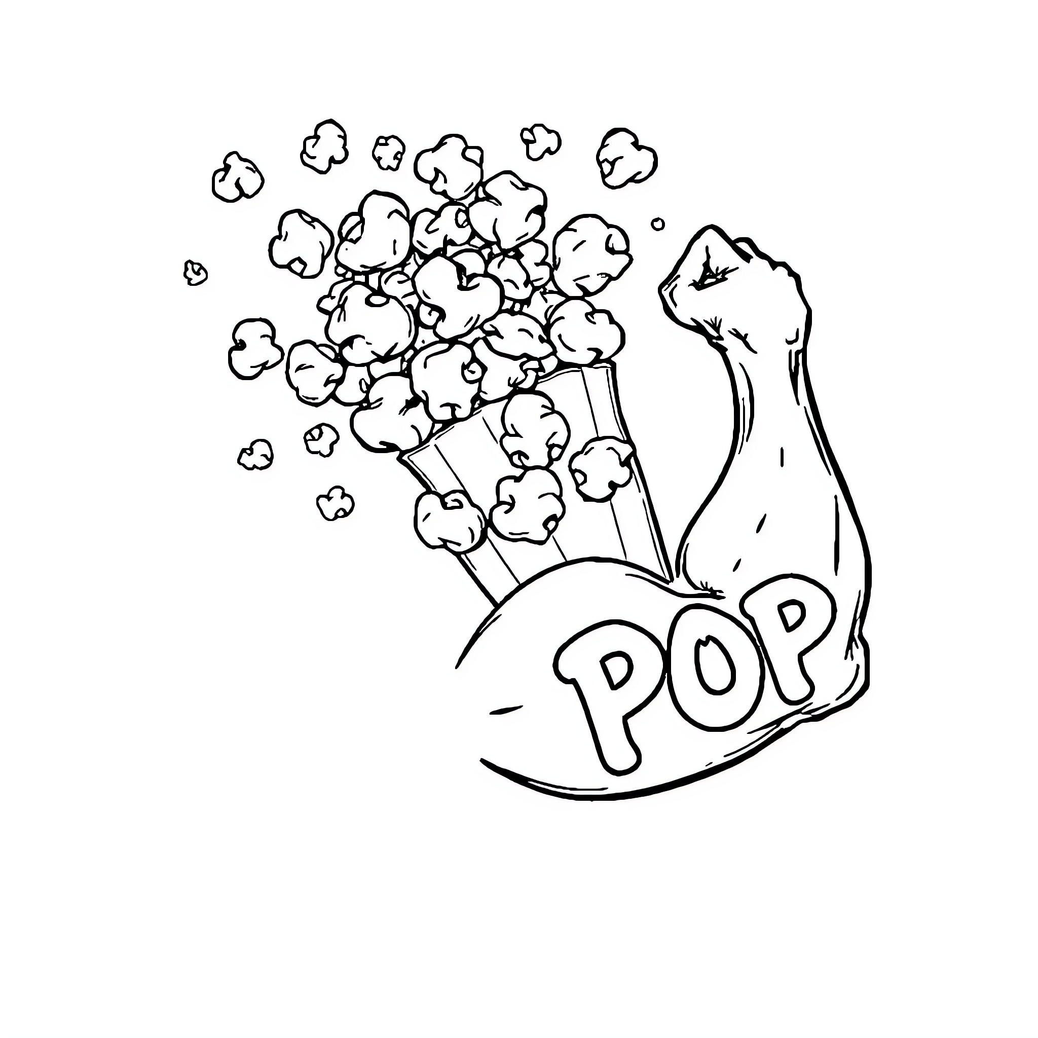 Popcorn popping with enthusiasm Coloring Page (free black-and-white line drawing printable PDF for all, from beginners to advanced learners, including children, teens, adults, and seniors)