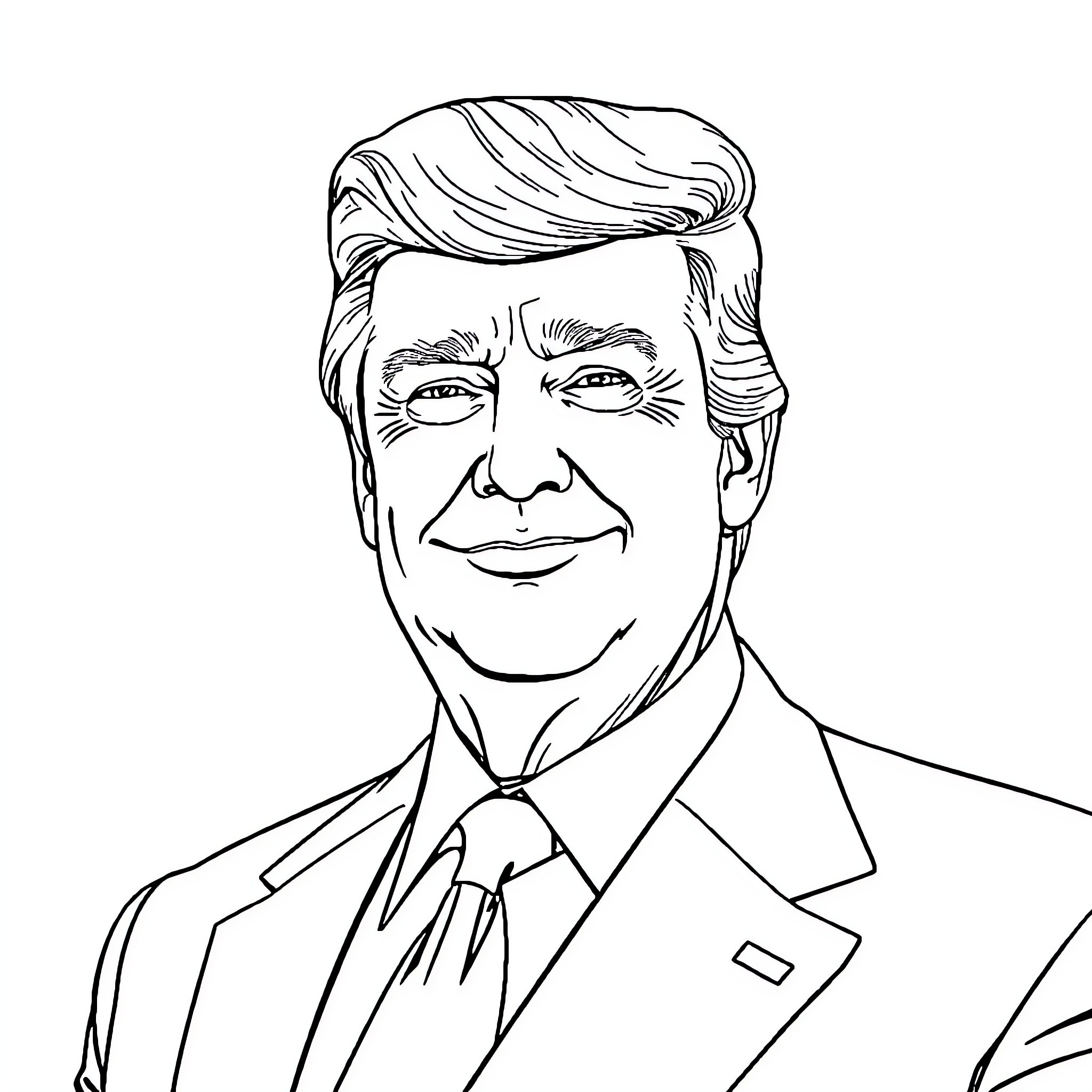 Trump smiling confidently in formal attire Coloring Page (free black-and-white line drawing printable PDF for all, from beginners to advanced learners, including children, teens, adults, and seniors)