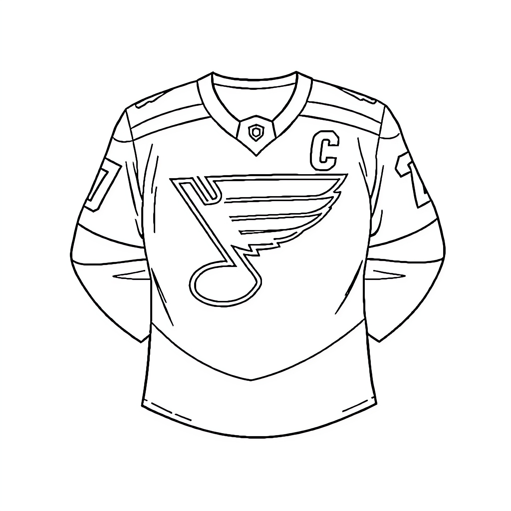 Batman's Hockey Jersey with Blues Logo Coloring Page (free black-and-white line drawing printable PDF for all, from beginners to advanced learners, including children, teens, adults, and seniors)
