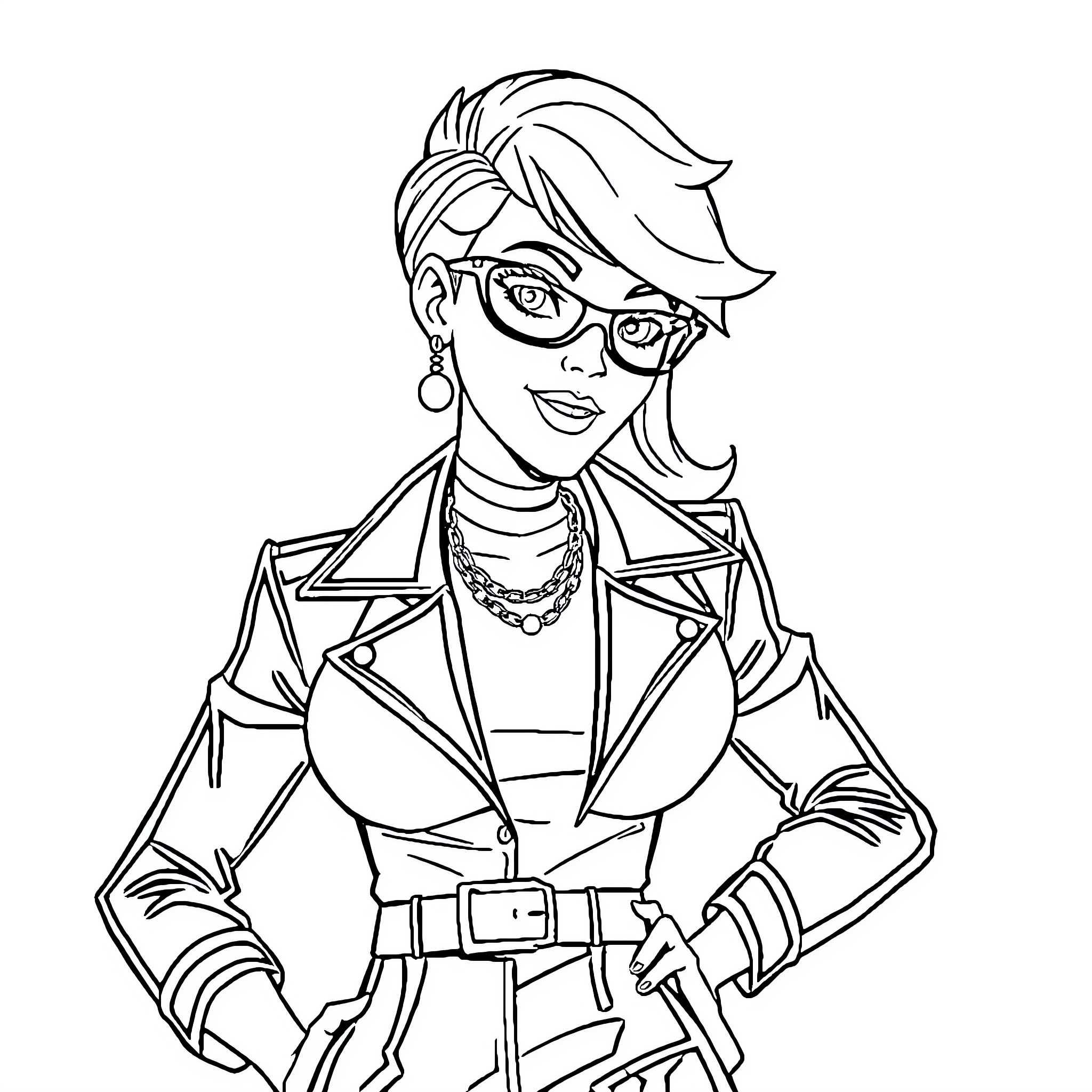 Sam Manson dressed in stylish outfit and striking a pose Coloring Page (free black-and-white line drawing printable PDF for all, from beginners to advanced learners, including children, teens, adults, and seniors)