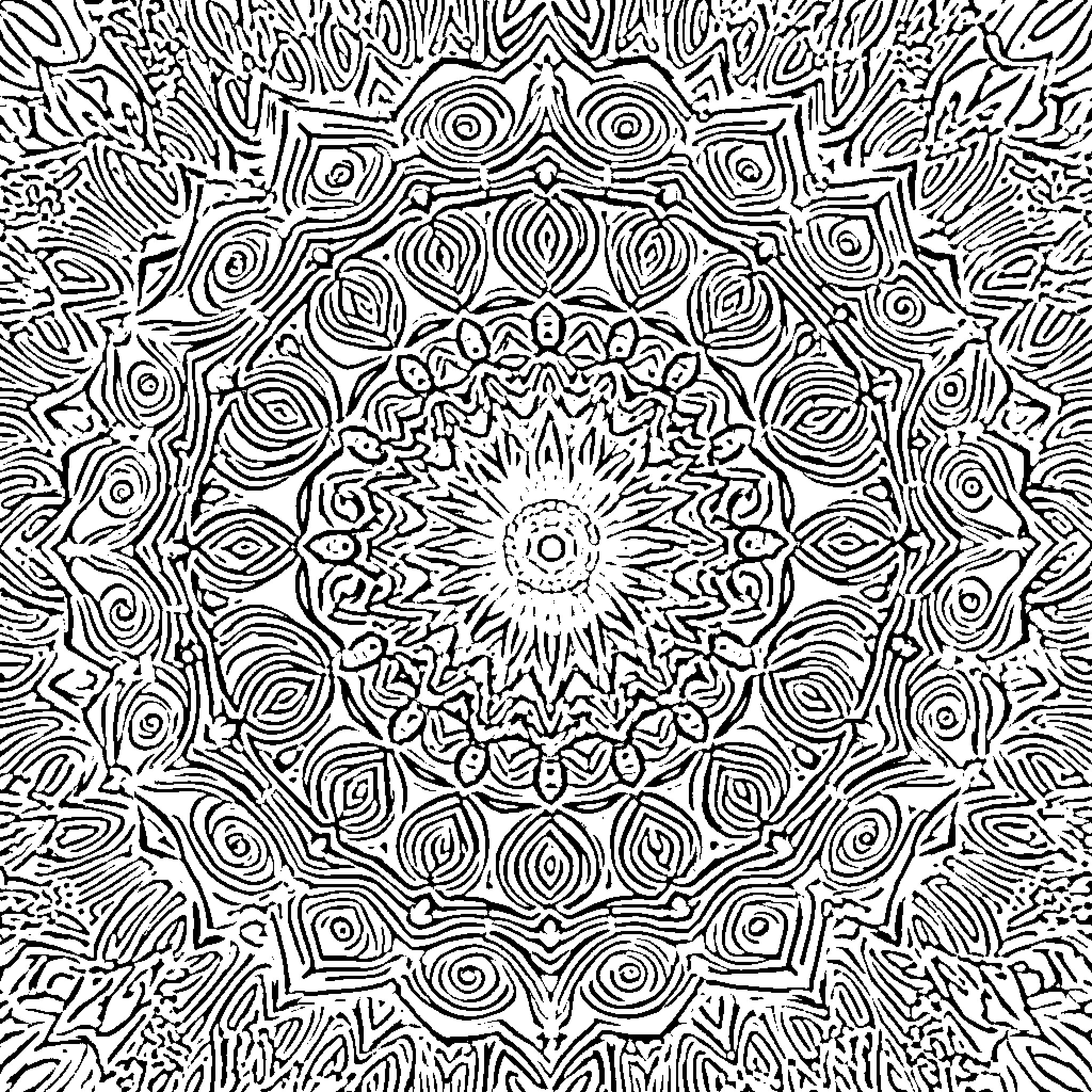Mandala with Intricate Patterns and Symmetry Coloring Page (free black-and-white line drawing printable PDF for all, from beginners to advanced learners, including children, teens, adults, and seniors)