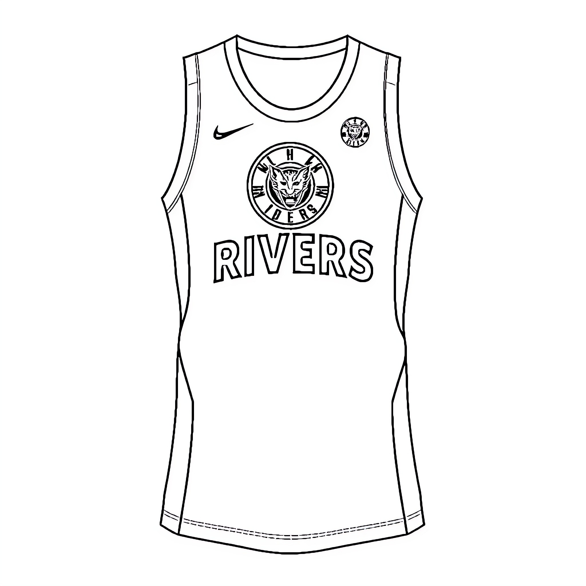 Basketball jersey with team name and logo Coloring Page (free black-and-white line drawing printable PDF for all, from beginners to advanced learners, including children, teens, adults, and seniors)