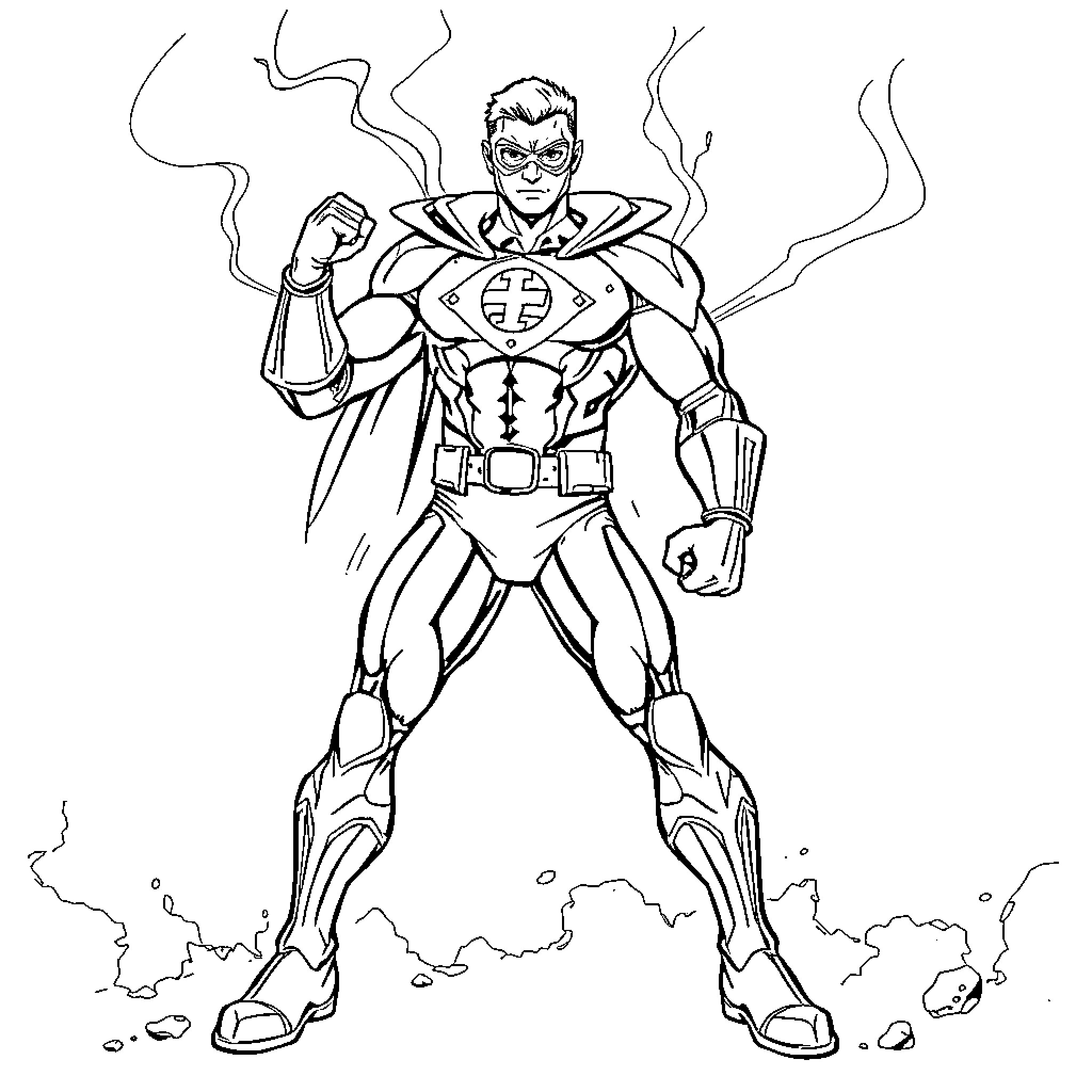 Alican, the Superhero in Action Coloring Page (free black-and-white line drawing printable PDF for all, from beginners to advanced learners, including children, teens, adults, and seniors)