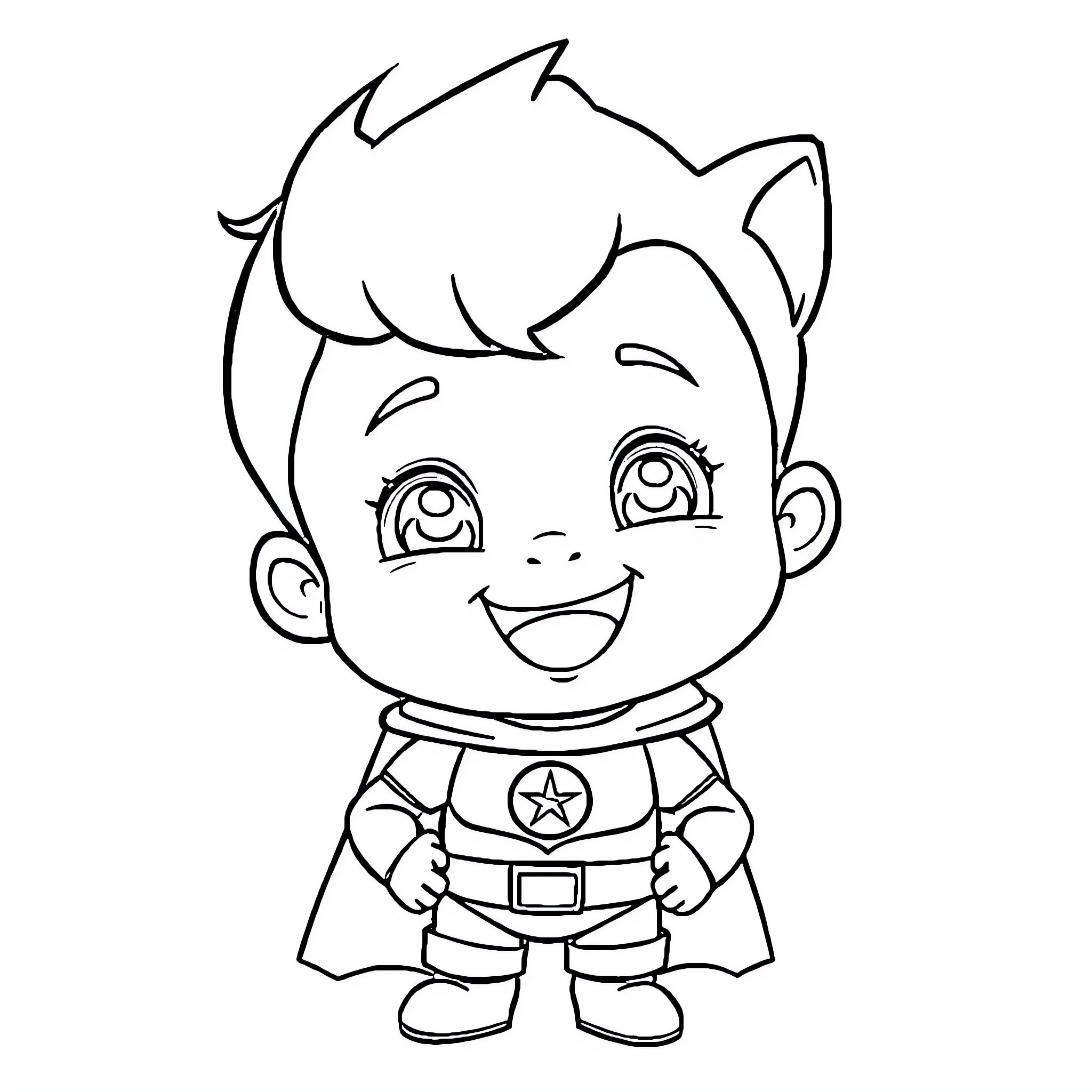 Astroboy in heroic costume and pose Coloring Page (free black-and-white line drawing printable PDF for all, from beginners to advanced learners, including children, teens, adults, and seniors)