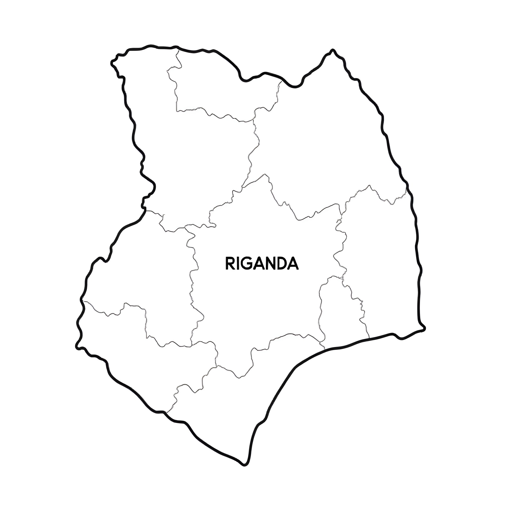 Map of Riganda region Coloring Page (free black-and-white line drawing printable PDF for all, from beginners to advanced learners, including children, teens, adults, and seniors)