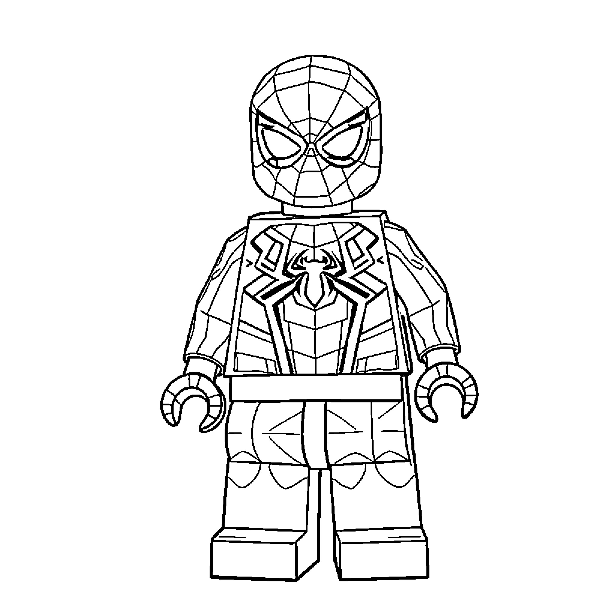 Spiderman in Action Pose Coloring Page (free black-and-white line drawing printable PDF for all, from beginners to advanced learners, including children, teens, adults, and seniors)