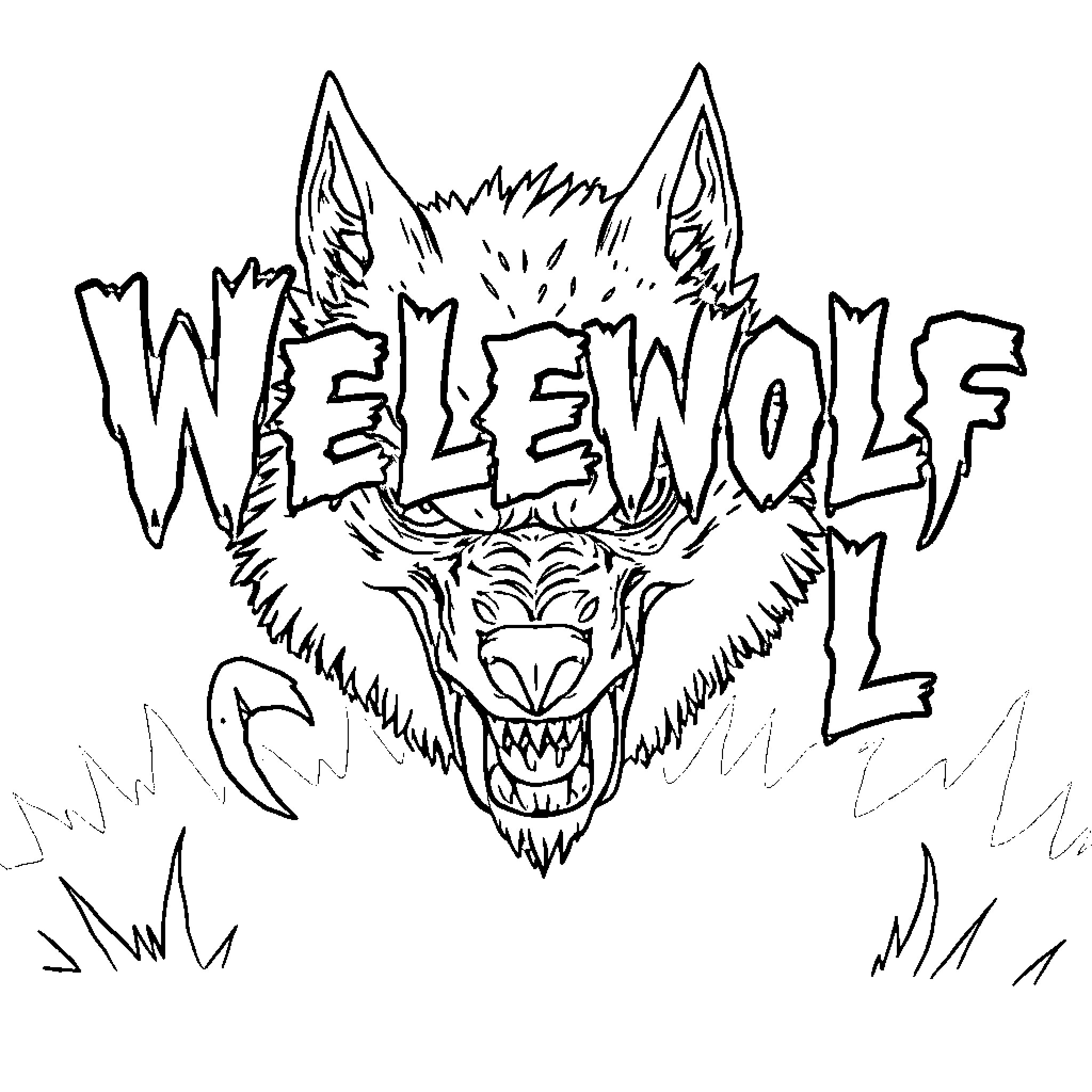Werewolf snarling with fierce expression Coloring Page (free black-and-white line drawing printable PDF for all, from beginners to advanced learners, including children, teens, adults, and seniors)