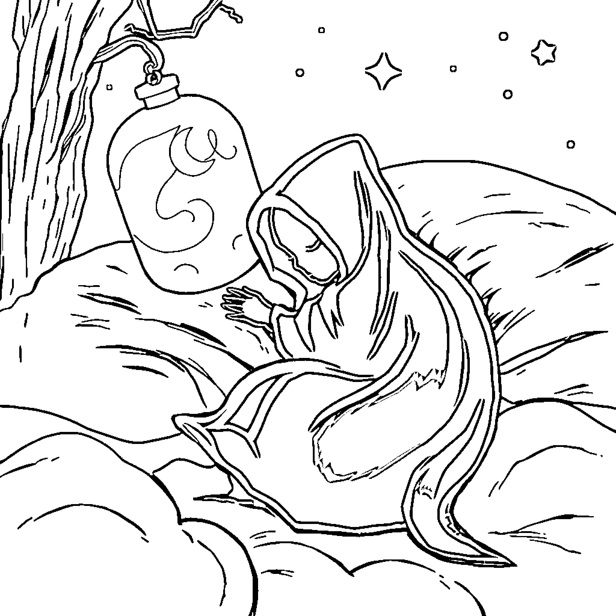 Sleep Token resting in a whimsical landscape Coloring Page (free black-and-white line drawing printable PDF for all, from beginners to advanced learners, including children, teens, adults, and seniors)