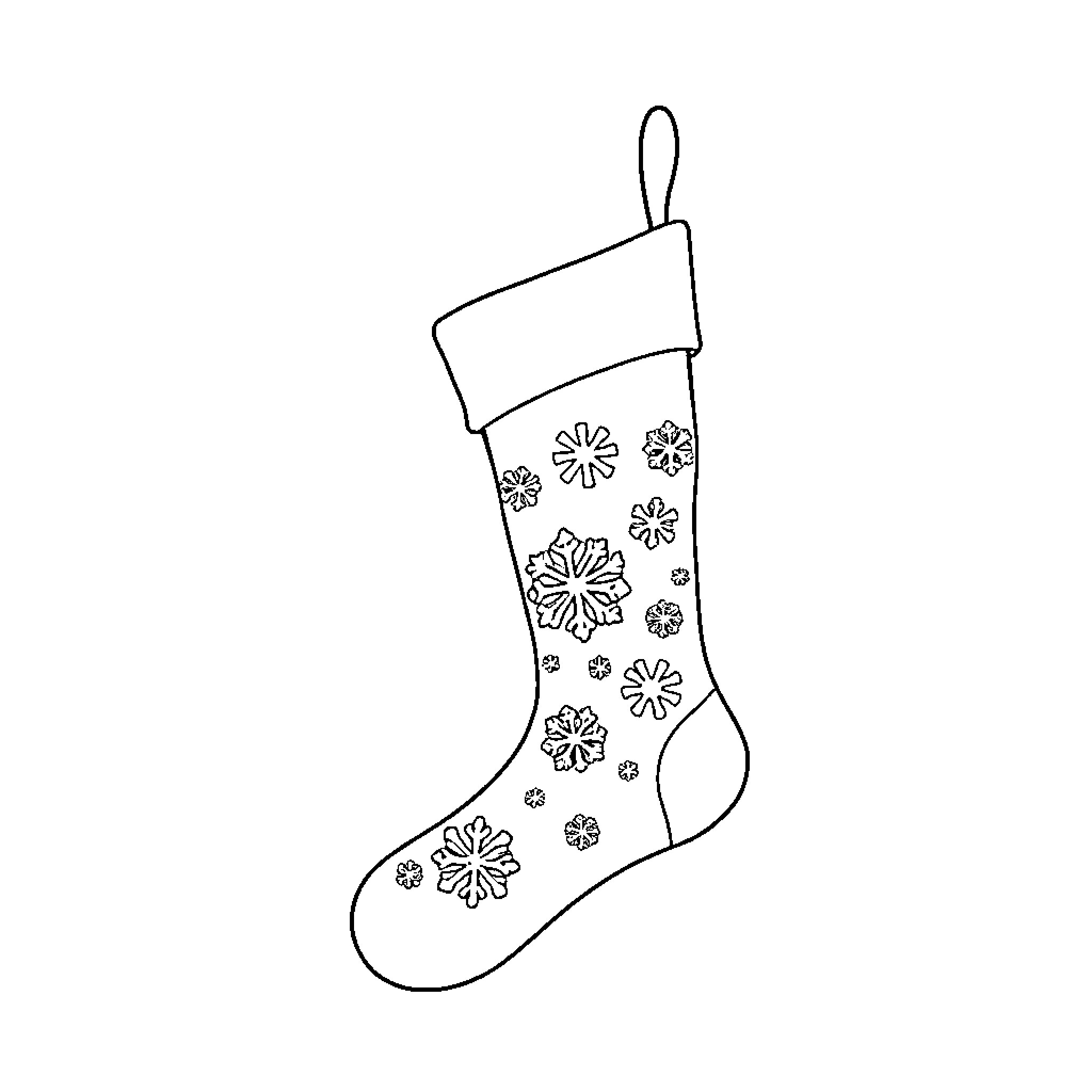 Stocking adorned with festive floral patterns Coloring Page (free black-and-white line drawing printable PDF for all, from beginners to advanced learners, including children, teens, adults, and seniors)