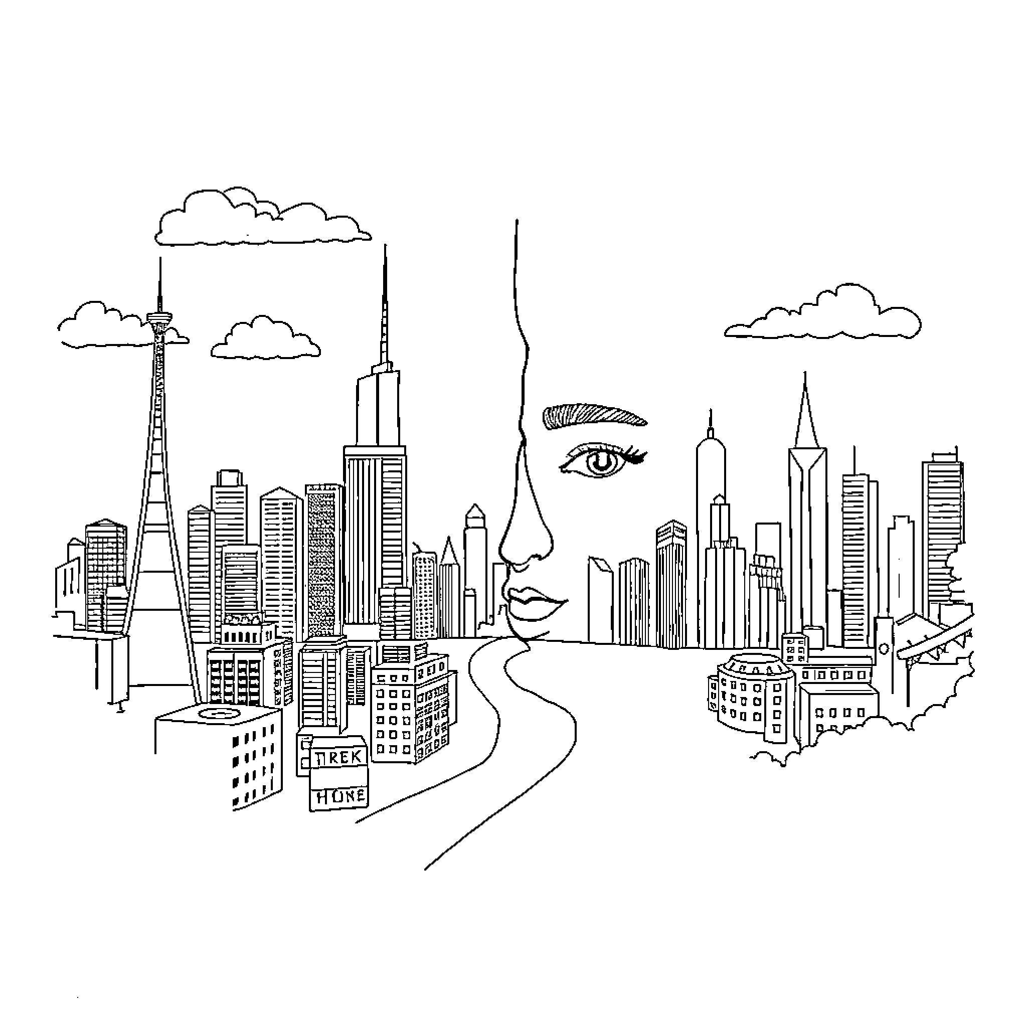 Book of Urban Sketches and Cityscape Scenes Coloring Page (free black-and-white line drawing printable PDF for all, from beginners to advanced learners, including children, teens, adults, and seniors)