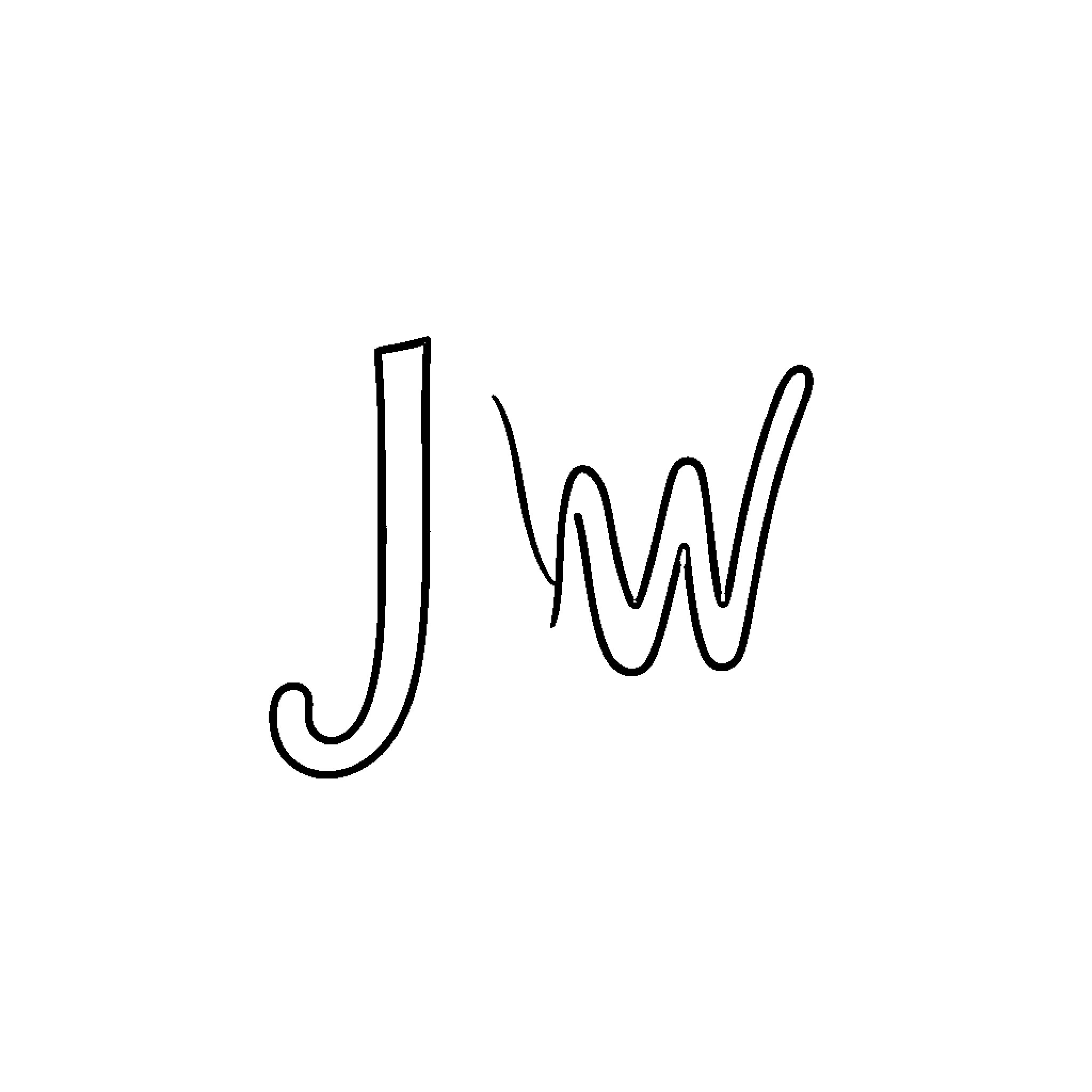 jw Whimsical Handwritten Style Coloring Page (free black-and-white line drawing printable PDF for all, from beginners to advanced learners, including children, teens, adults, and seniors)