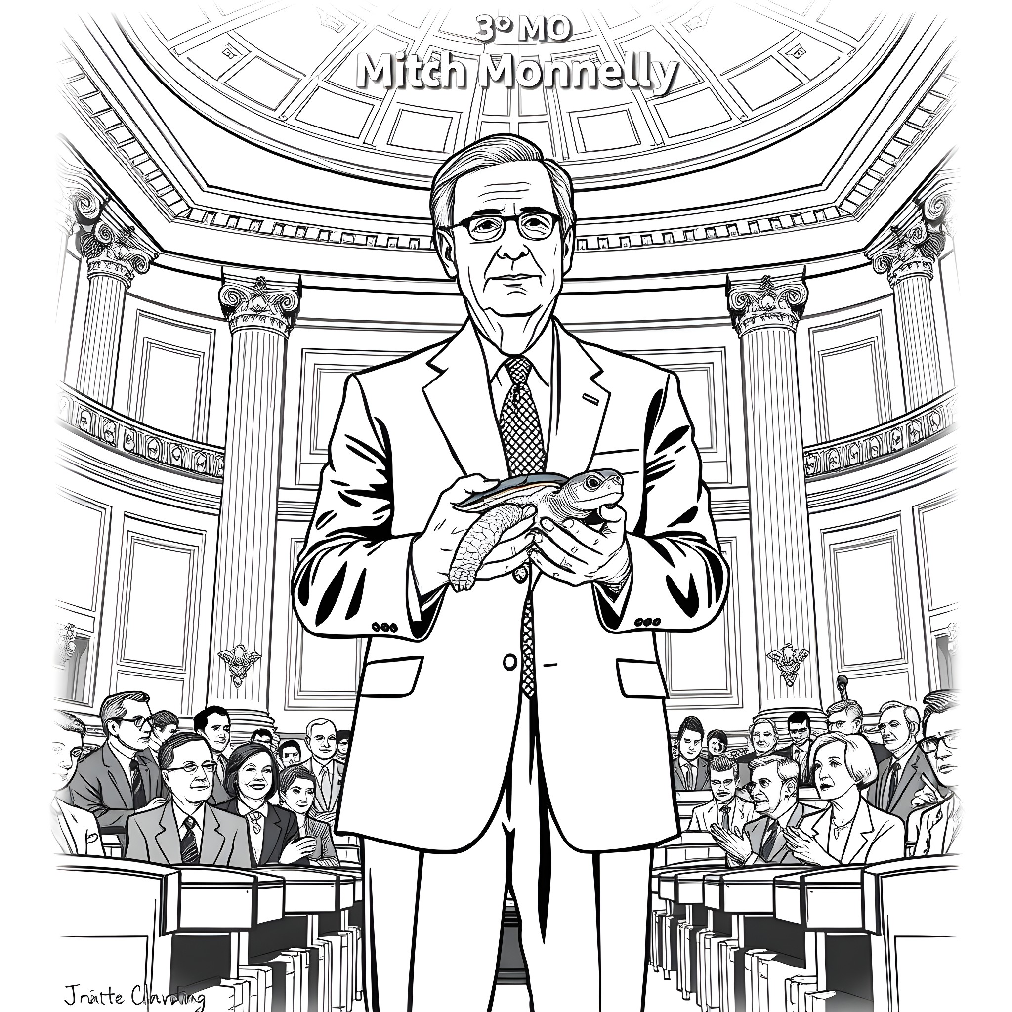 Turtle standing confidently in formal attire Coloring Page (free black-and-white line drawing printable PDF for all, from beginners to advanced learners, including children, teens, adults, and seniors)