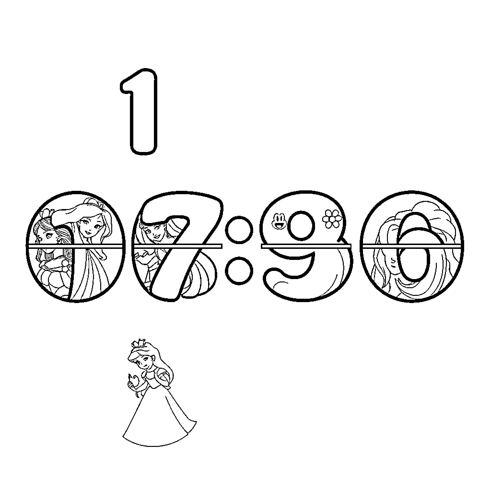 Disney Princess in Whimsical Silhouettes Coloring Page (free black-and-white line drawing printable PDF for all, from beginners to advanced learners, including children, teens, adults, and seniors)