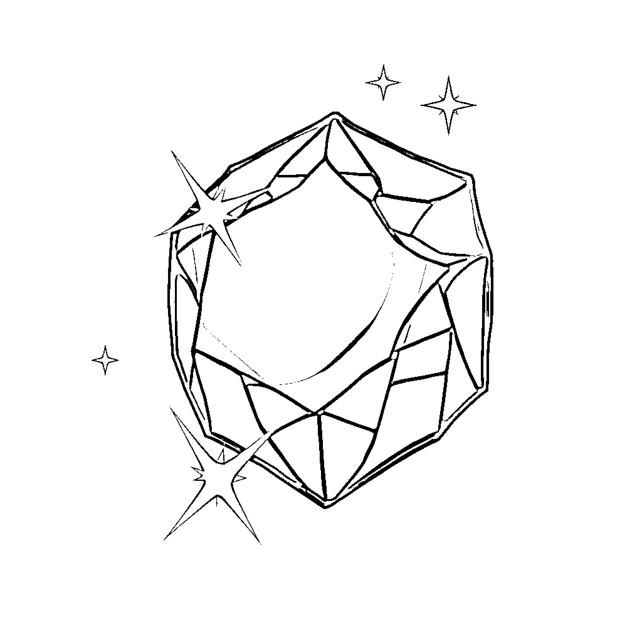 GD Sparkling Gemstone Illustration Coloring Page (free black-and-white line drawing printable PDF for all, from beginners to advanced learners, including children, teens, adults, and seniors)