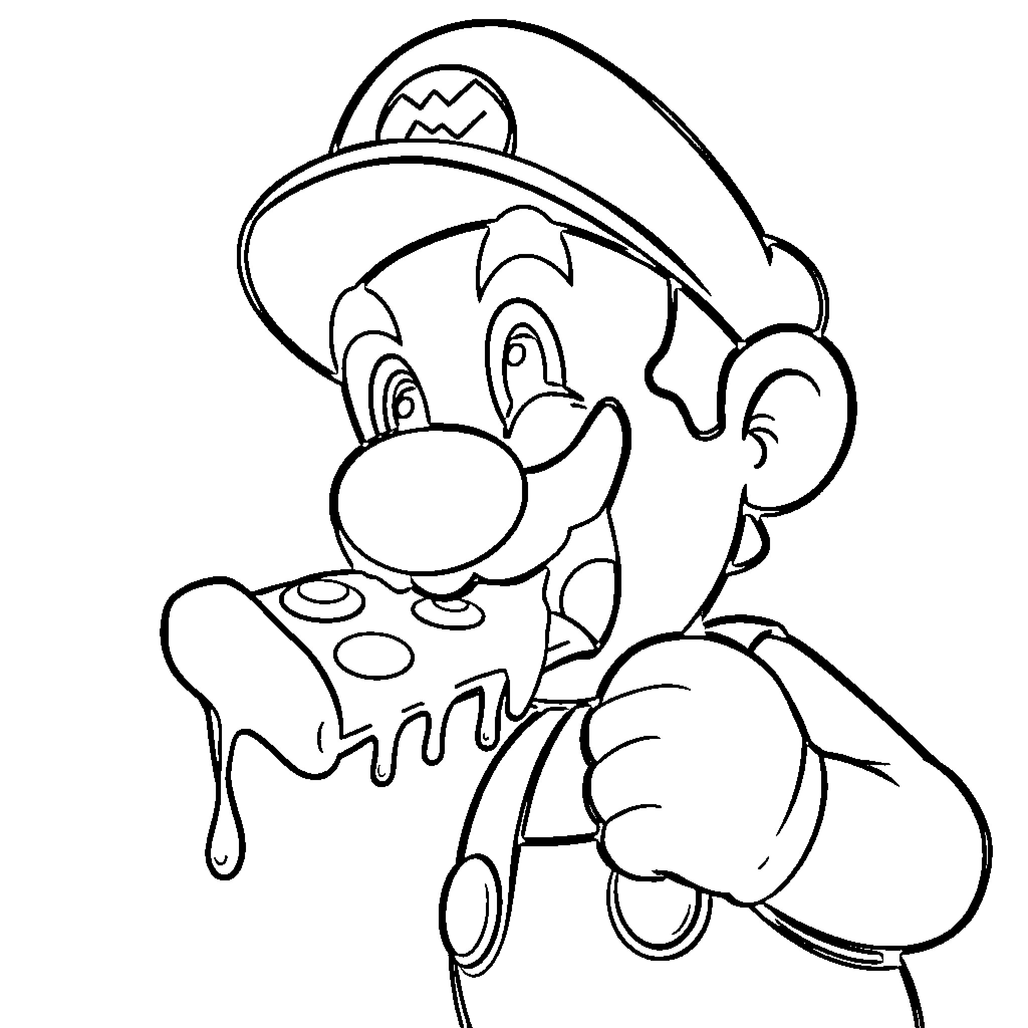 Super Mario jumping and smiling with joy Coloring Page (free black-and-white line drawing printable PDF for all, from beginners to advanced learners, including children, teens, adults, and seniors)