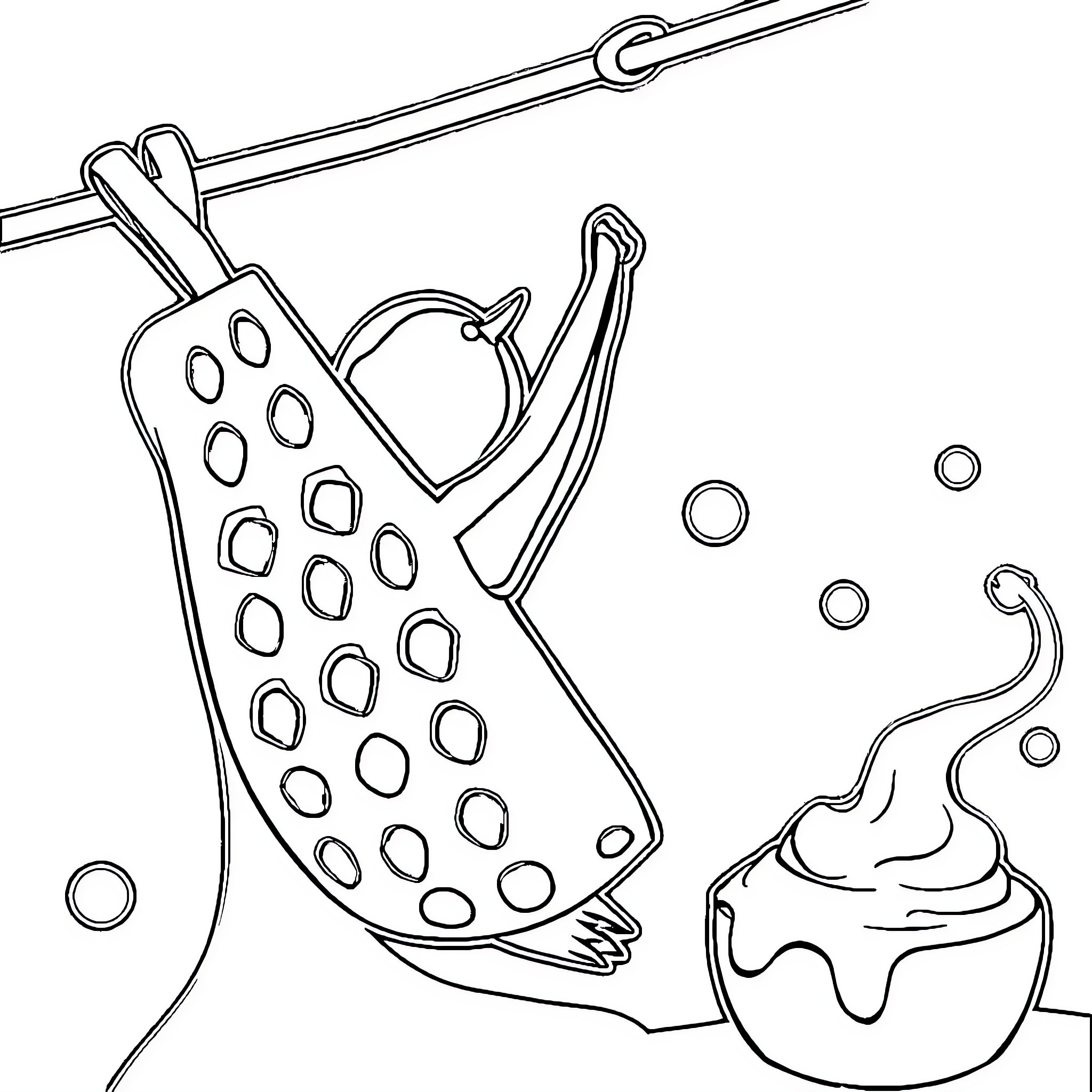 Bat hanging upside down with a cupcake Coloring Page (free black-and-white line drawing printable PDF for all, from beginners to advanced learners, including children, teens, adults, and seniors)