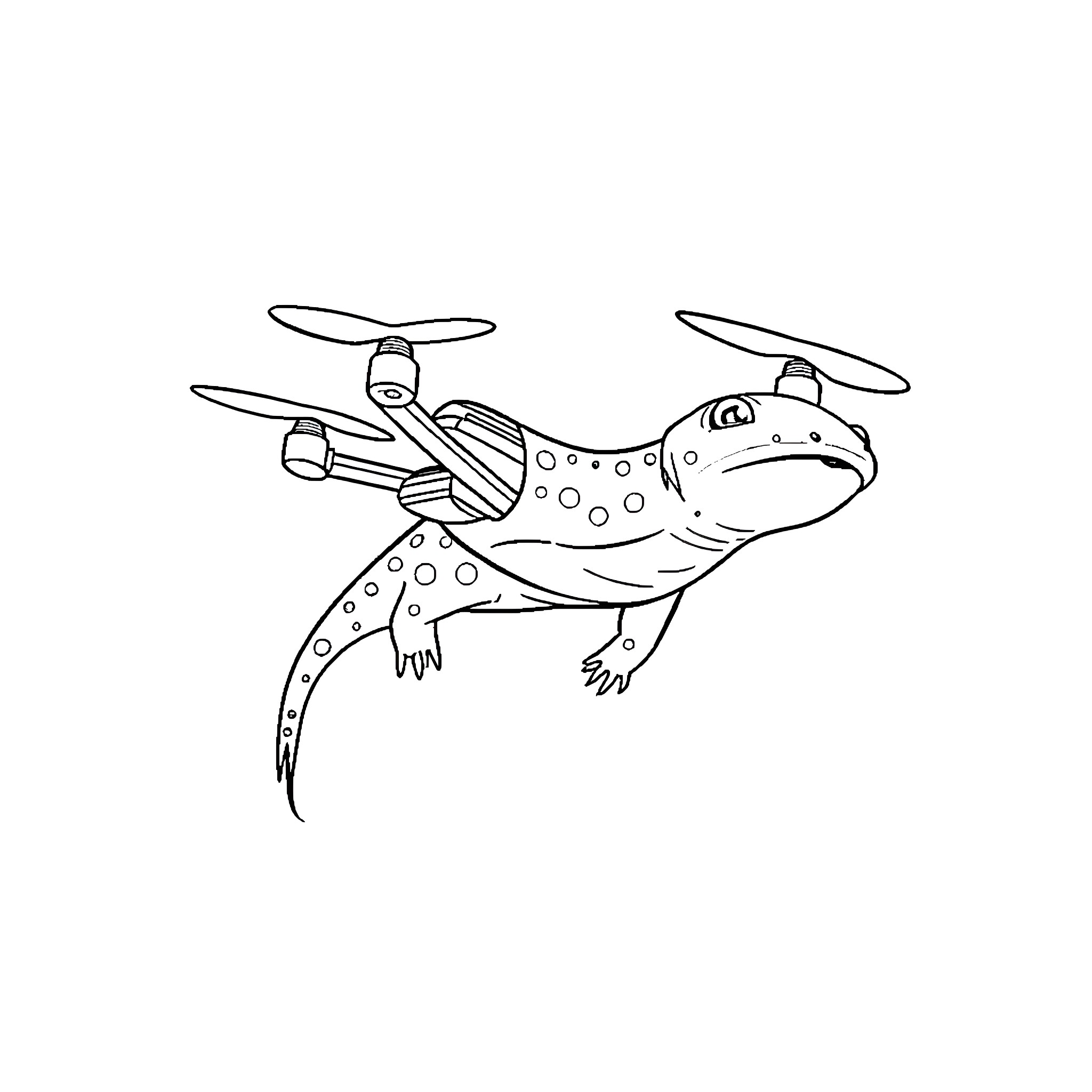 Axolotl with propeller-like limbs Coloring Page (free black-and-white line drawing printable PDF for all, from beginners to advanced learners, including children, teens, adults, and seniors)