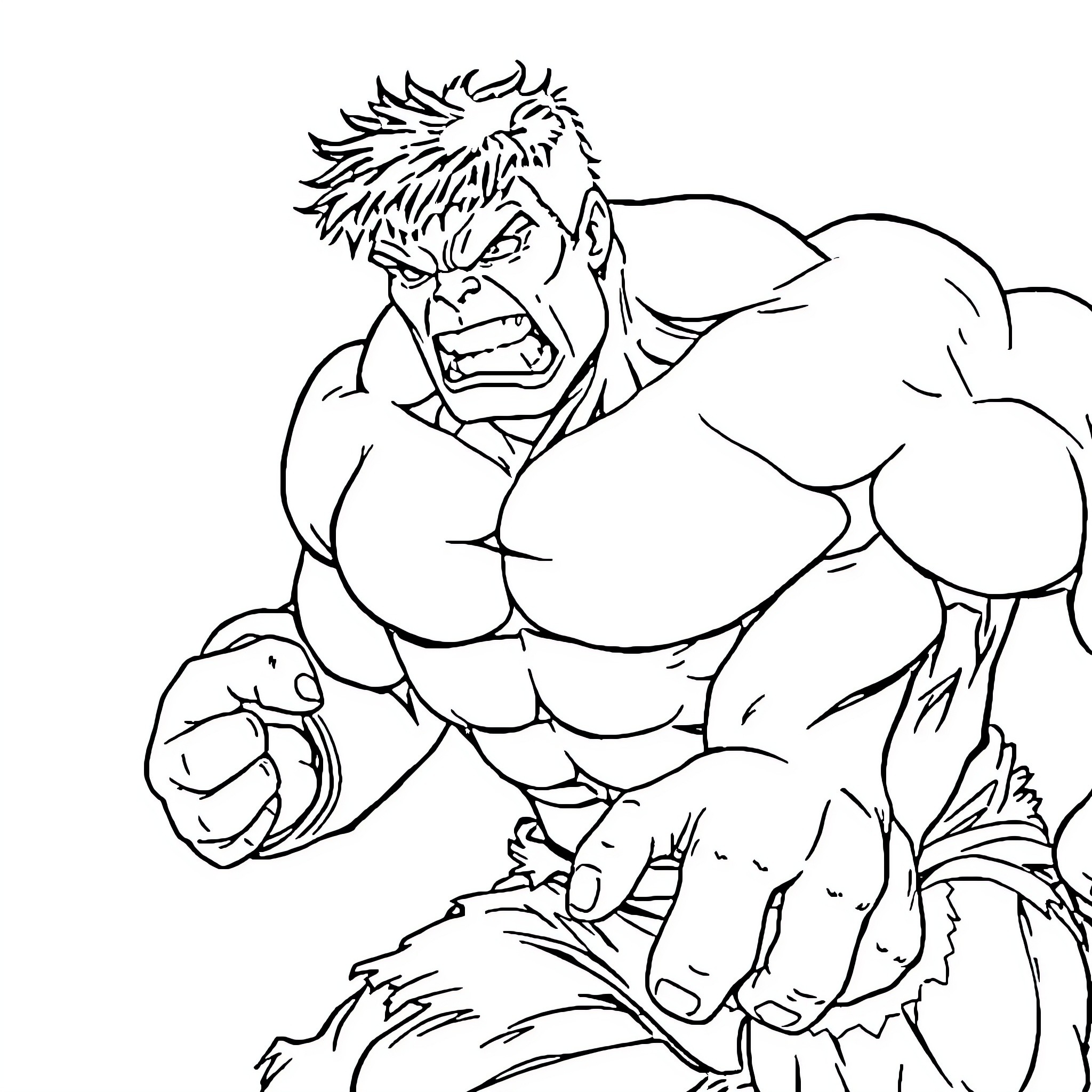 Hulk enraged and ready to attack Coloring Page (free black-and-white line drawing printable PDF for all, from beginners to advanced learners, including children, teens, adults, and seniors)