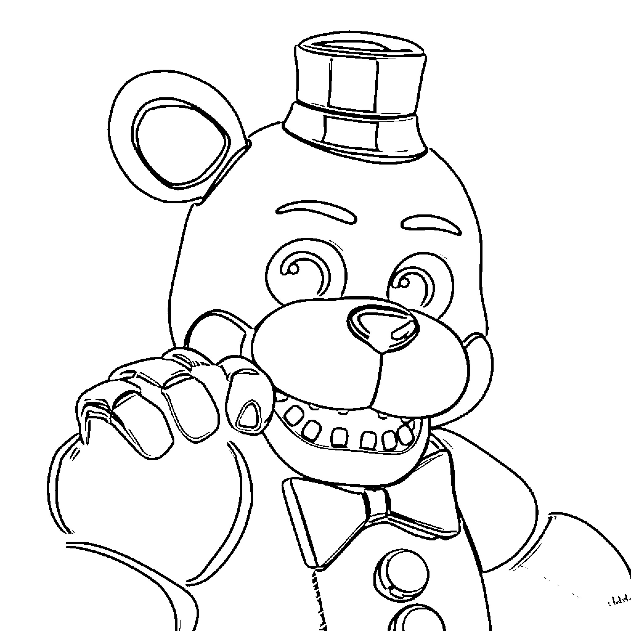 Freddy the friendly bear with a top hat Coloring Page (free black-and-white line drawing printable PDF for all, from beginners to advanced learners, including children, teens, adults, and seniors)