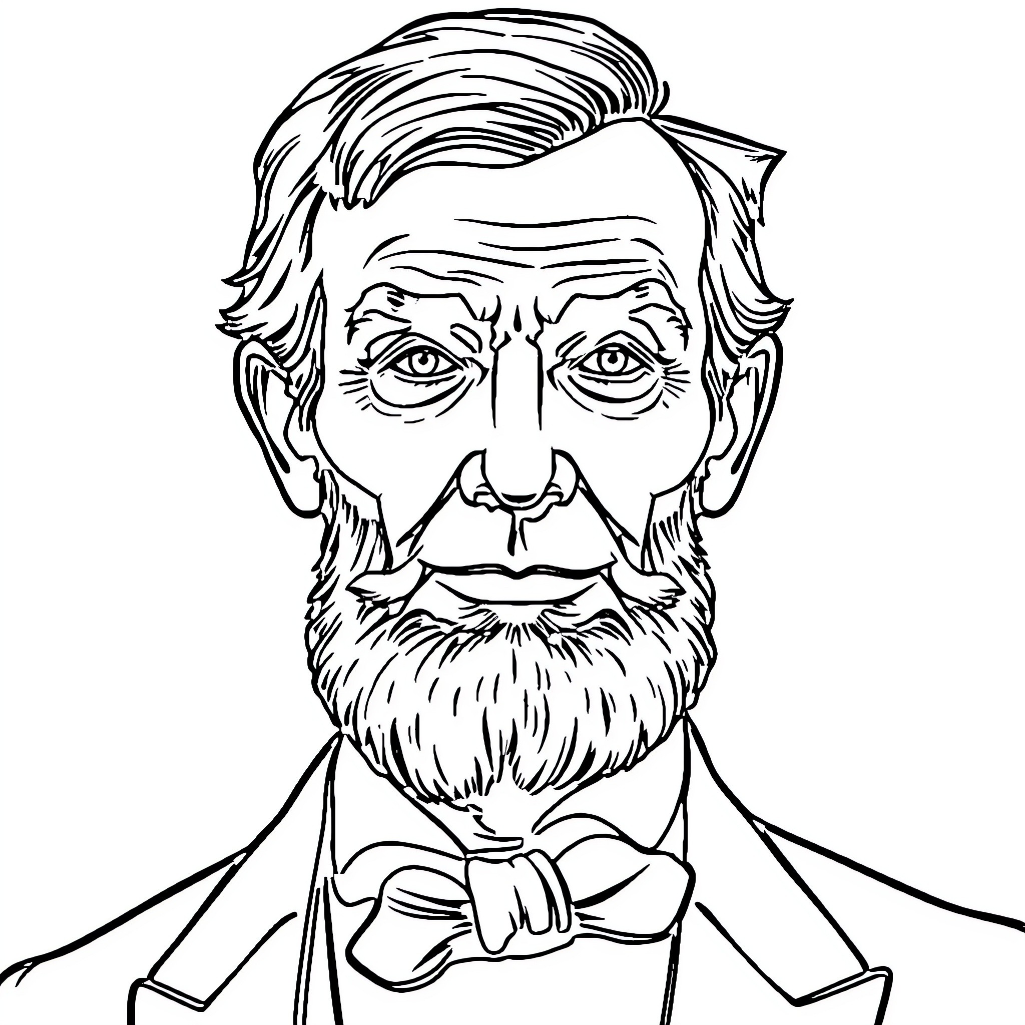 Abraham Lincoln's Formal Portrait Coloring Page (free black-and-white line drawing printable PDF for all, from beginners to advanced learners, including children, teens, adults, and seniors)