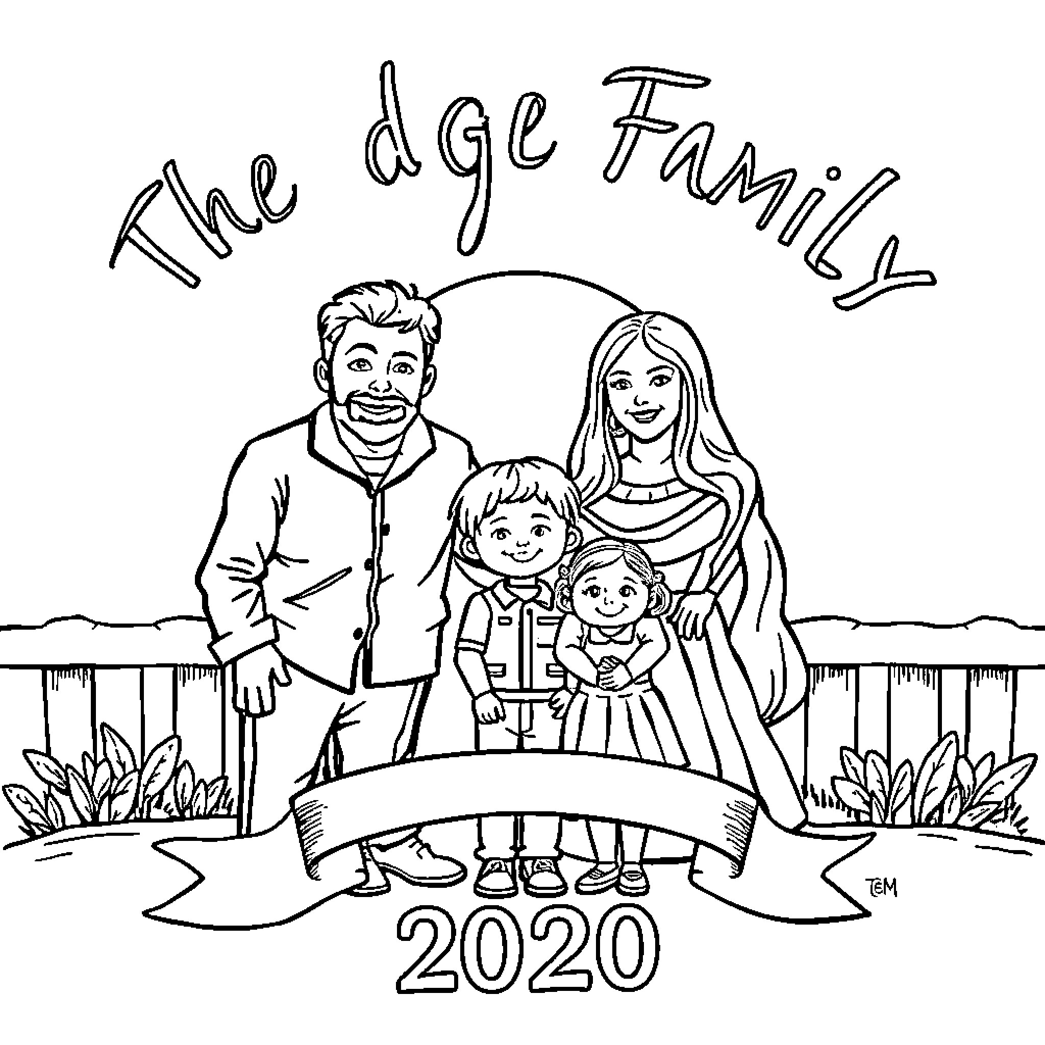Hodge Family's Happy Gathering in 2020 Coloring Page (free black-and-white line drawing printable PDF for all, from beginners to advanced learners, including children, teens, adults, and seniors)