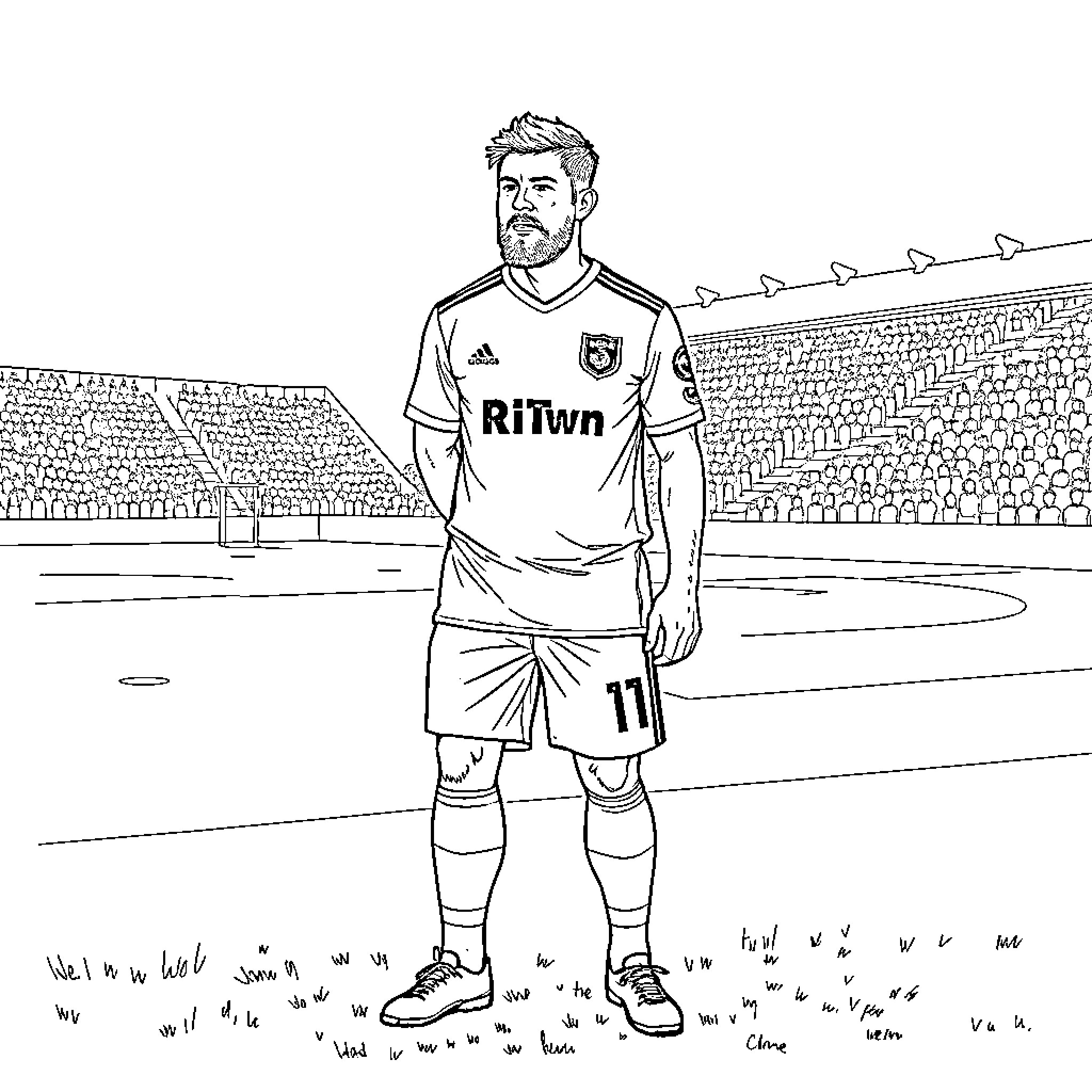 James Tarkowski in soccer uniform on the field Coloring Page (free black-and-white line drawing printable PDF for all, from beginners to advanced learners, including children, teens, adults, and seniors)