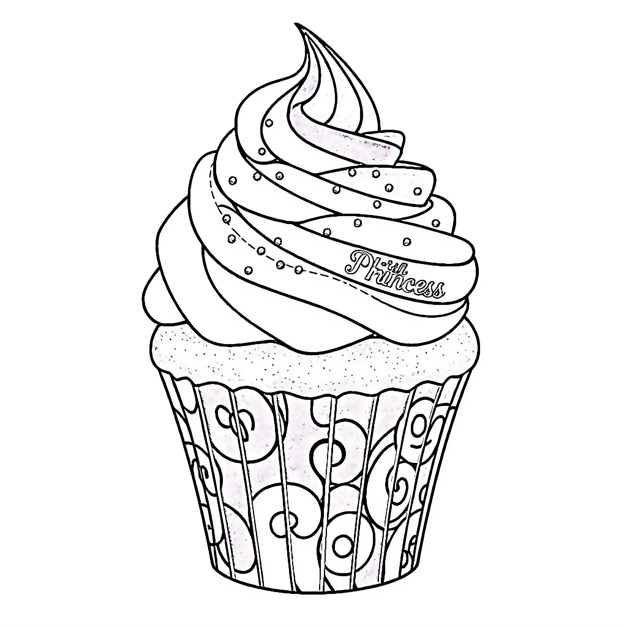 Mermaid-themed decorative cupcake Coloring Page (free black-and-white line drawing printable PDF for all, from beginners to advanced learners, including children, teens, adults, and seniors)