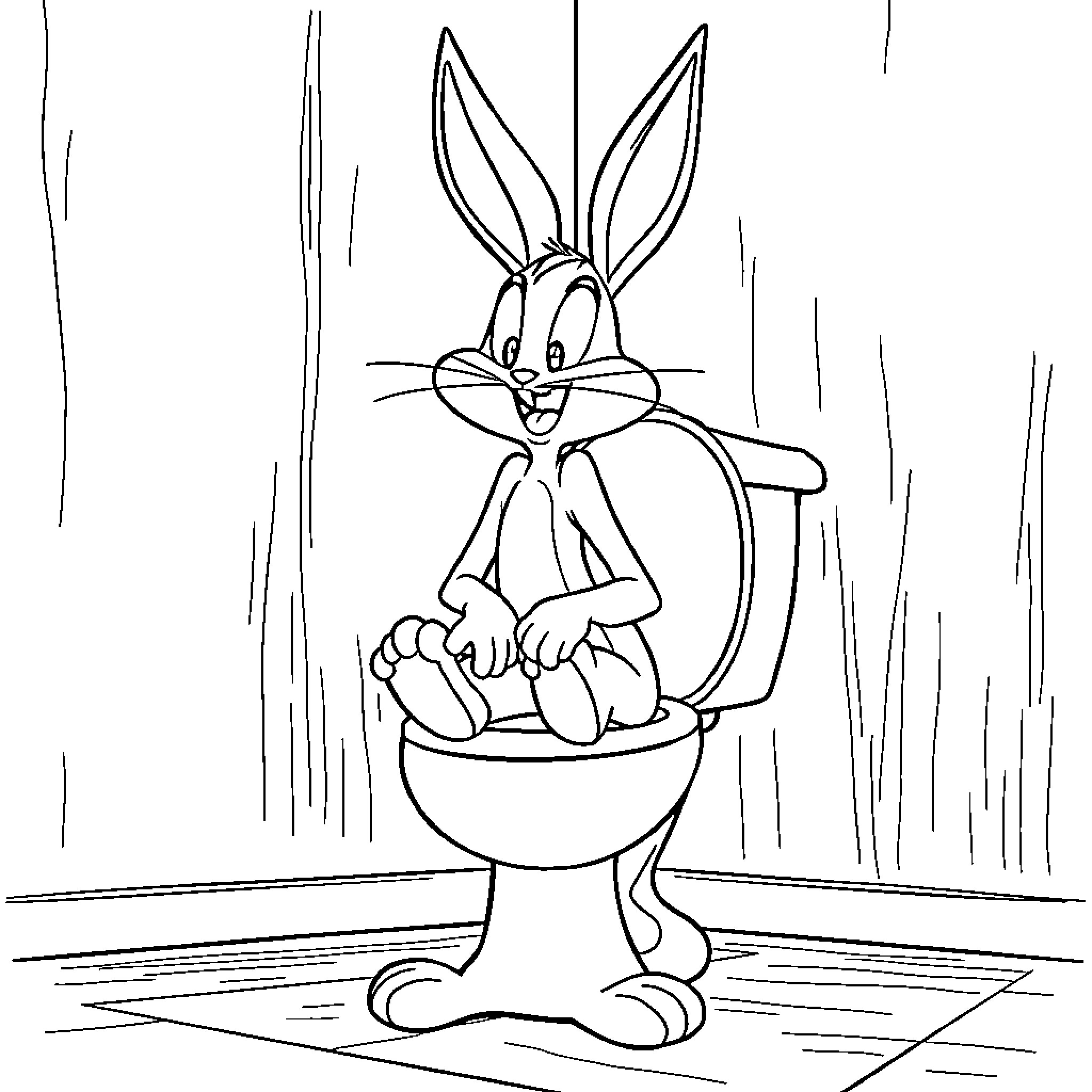 Bugs Bunny taking a bath in a tub Coloring Page (free black-and-white line drawing printable PDF for all, from beginners to advanced learners, including children, teens, adults, and seniors)