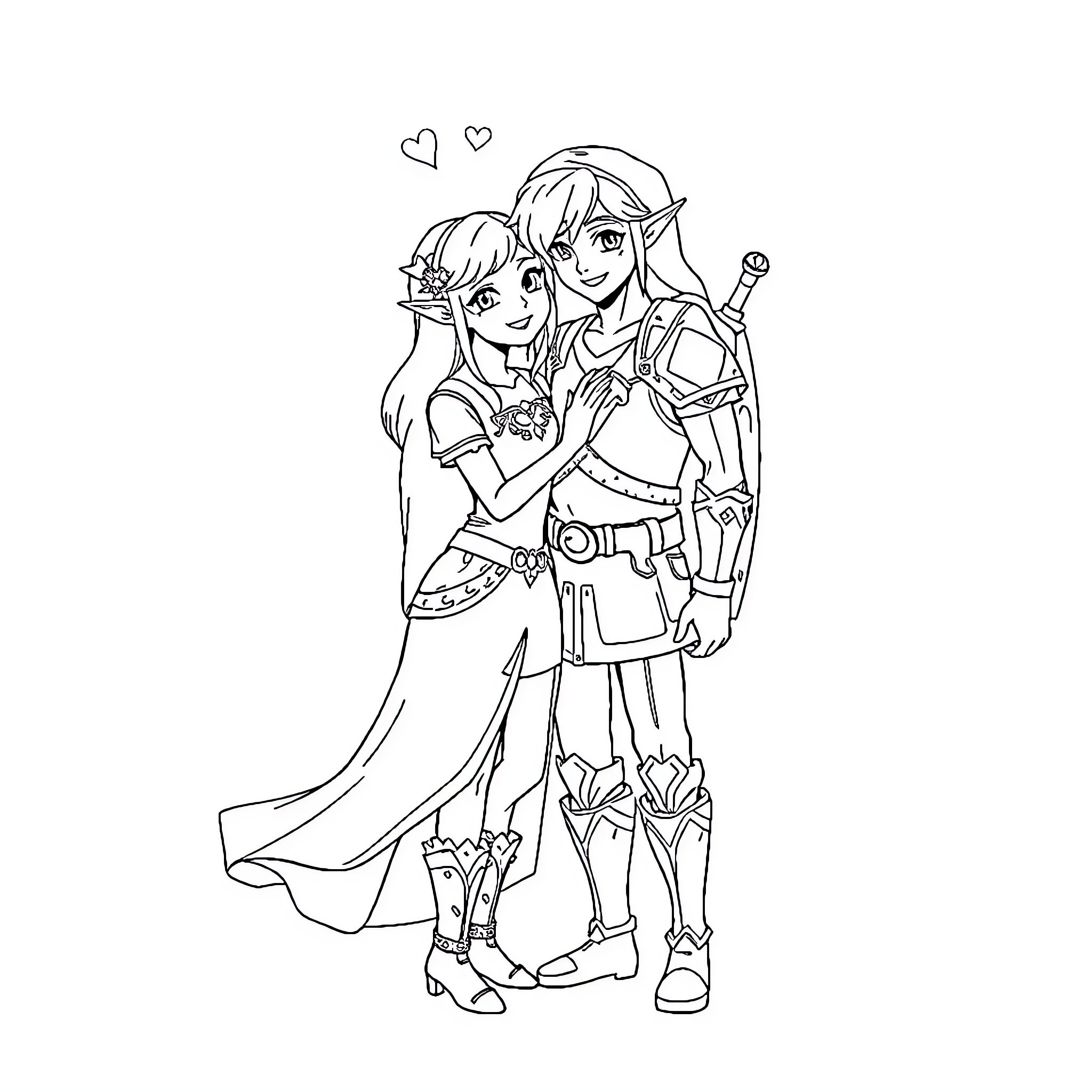 Link: Heroic Couple's Loving Embrace Coloring Page (free black-and-white line drawing printable PDF for all, from beginners to advanced learners, including children, teens, adults, and seniors)