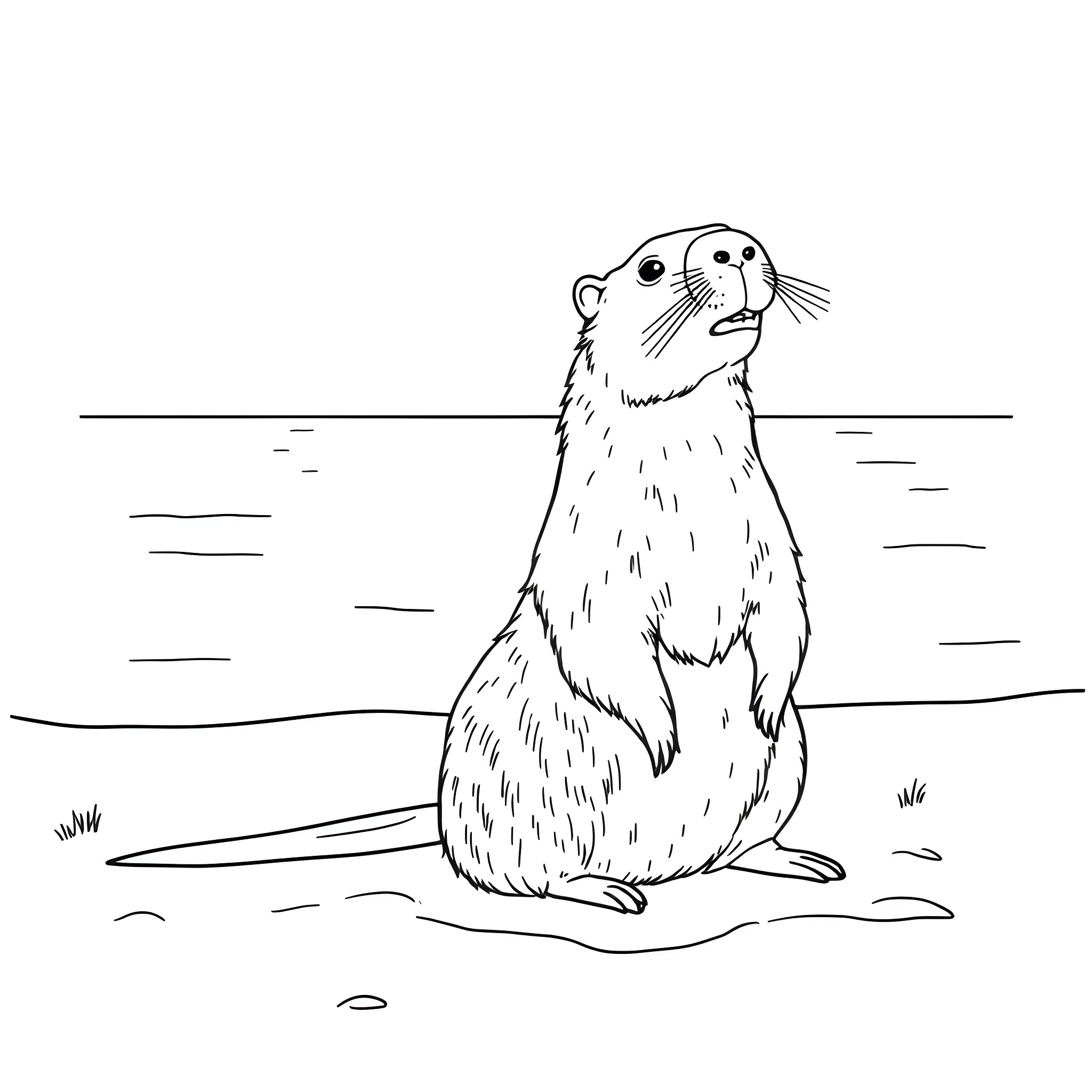 Capybara sitting contentedly in the wild Coloring Page (free black-and-white line drawing printable PDF for all, from beginners to advanced learners, including children, teens, adults, and seniors)