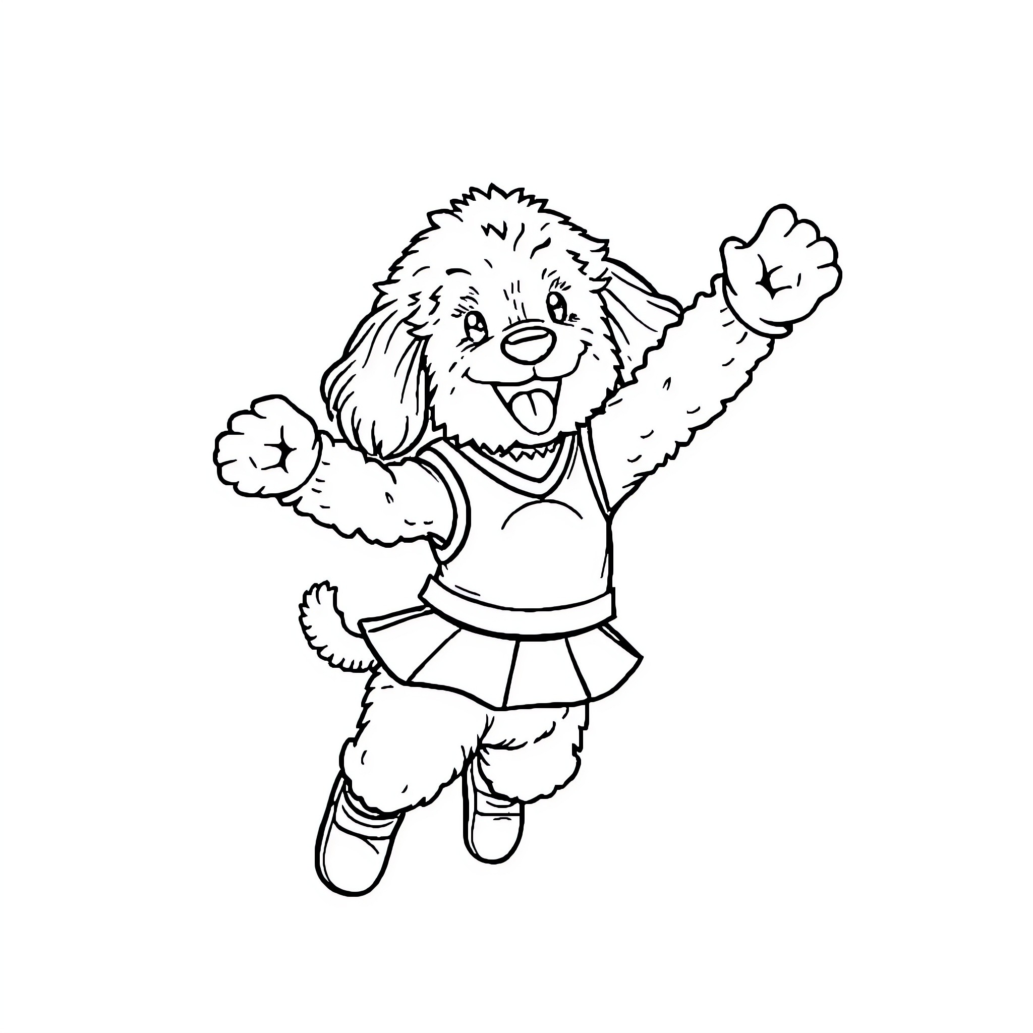 Doodle of cheerful furry animal jumping excitedly Coloring Page (free black-and-white line drawing printable PDF for all, from beginners to advanced learners, including children, teens, adults, and seniors)