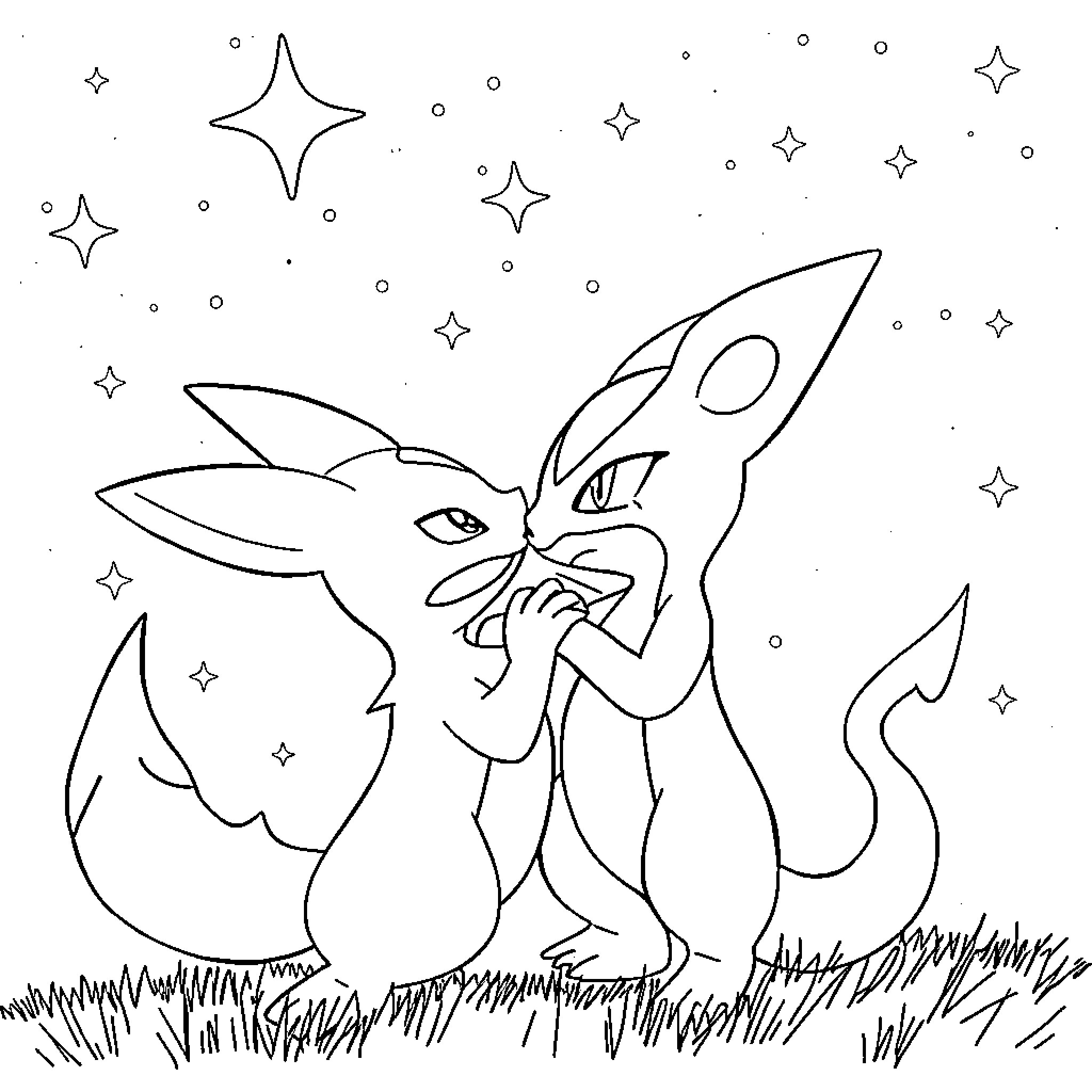 Lucario in a starry night adventure Coloring Page (free black-and-white line drawing printable PDF for all, from beginners to advanced learners, including children, teens, adults, and seniors)