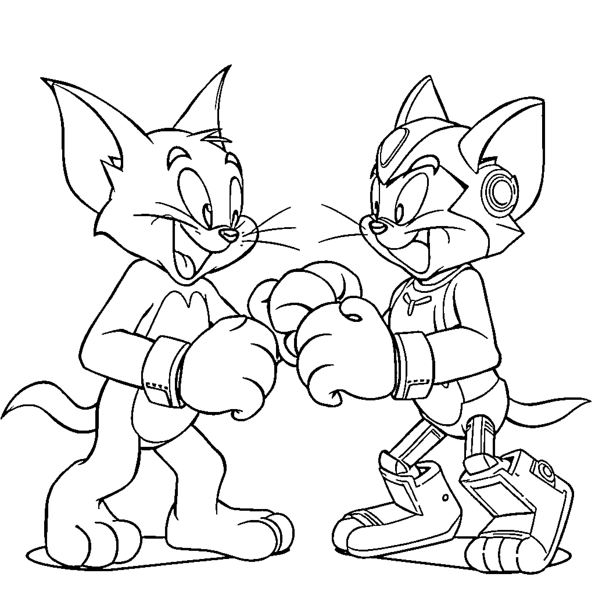 Tom and Jerry's Mischievous Antics Coloring Page (free black-and-white line drawing printable PDF for all, from beginners to advanced learners, including children, teens, adults, and seniors)