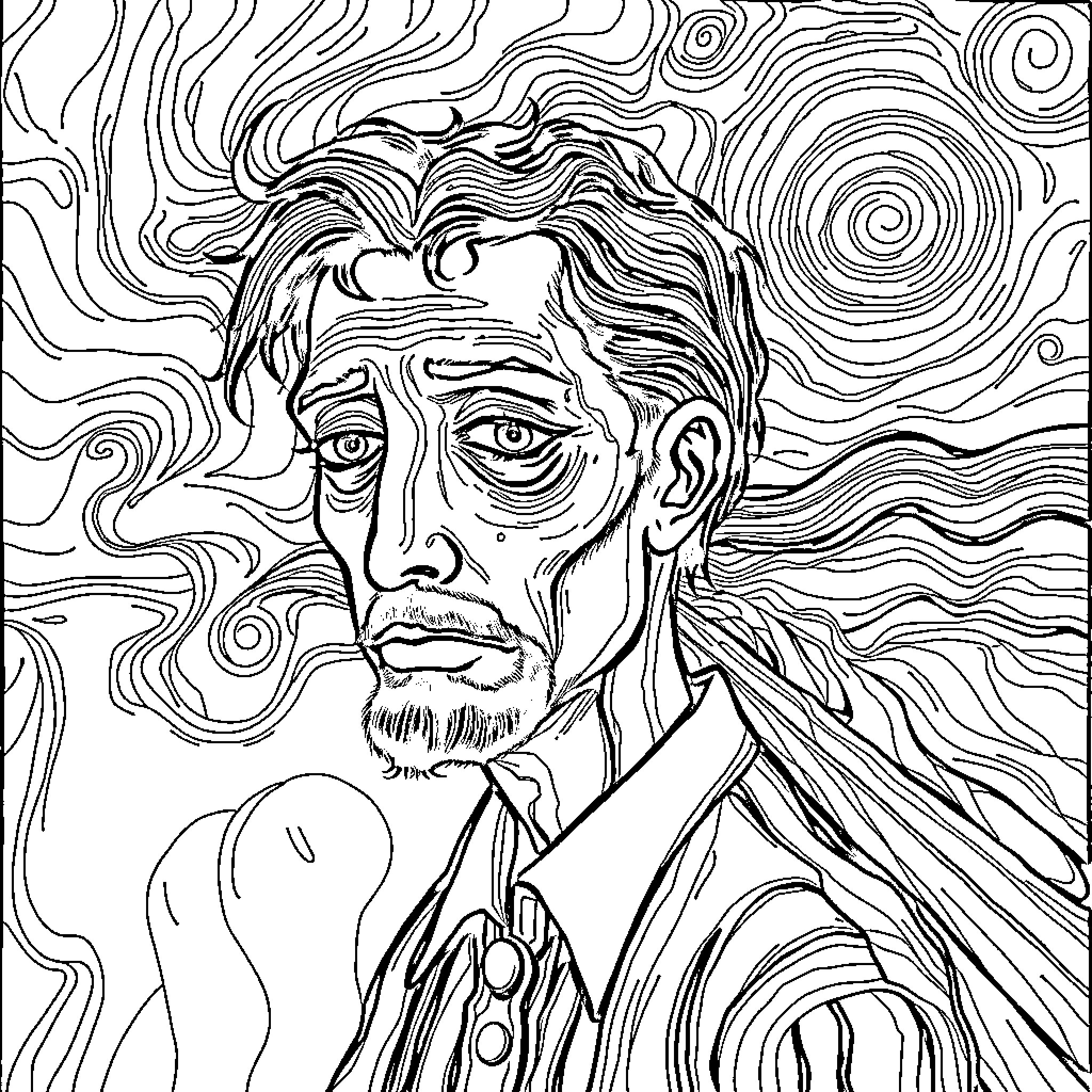 Borderline Personality Disorder Depicted through Distorted Facial Features Coloring Page (free black-and-white line drawing printable PDF for all, from beginners to advanced learners, including children, teens, adults, and seniors)