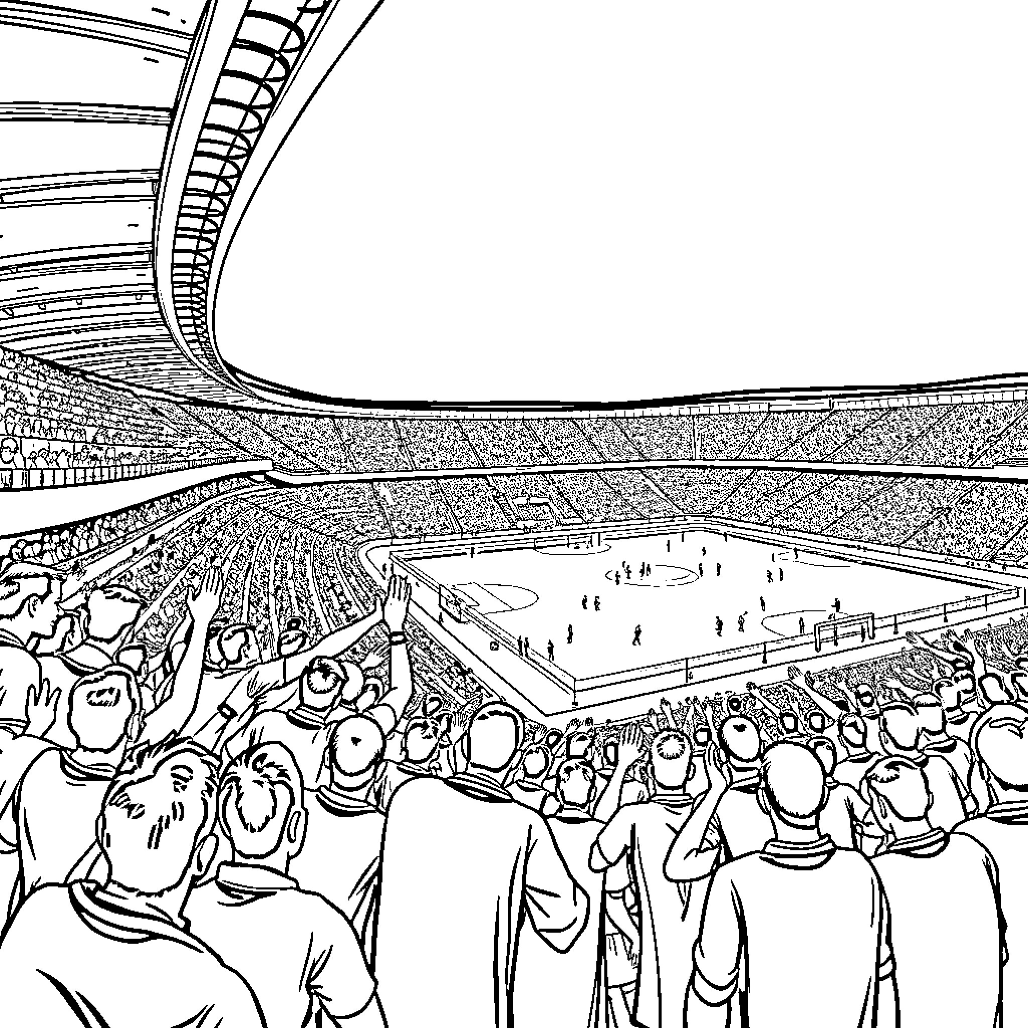 Espérance Sportive de Tunis: Captivating Stadium Scene Coloring Page (free black-and-white line drawing printable PDF for all, from beginners to advanced learners, including children, teens, adults, and seniors)