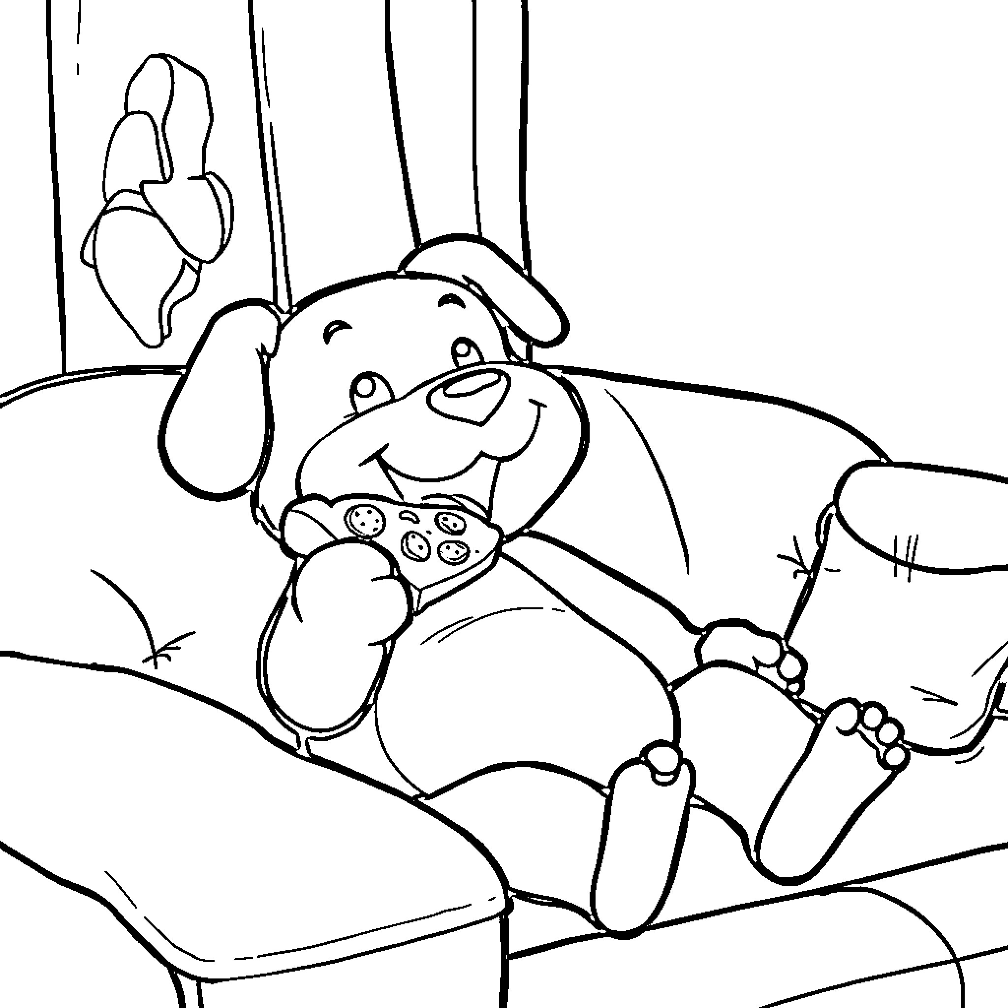 Labubu playing with a video game controller Coloring Page (free black-and-white line drawing printable PDF for all, from beginners to advanced learners, including children, teens, adults, and seniors)