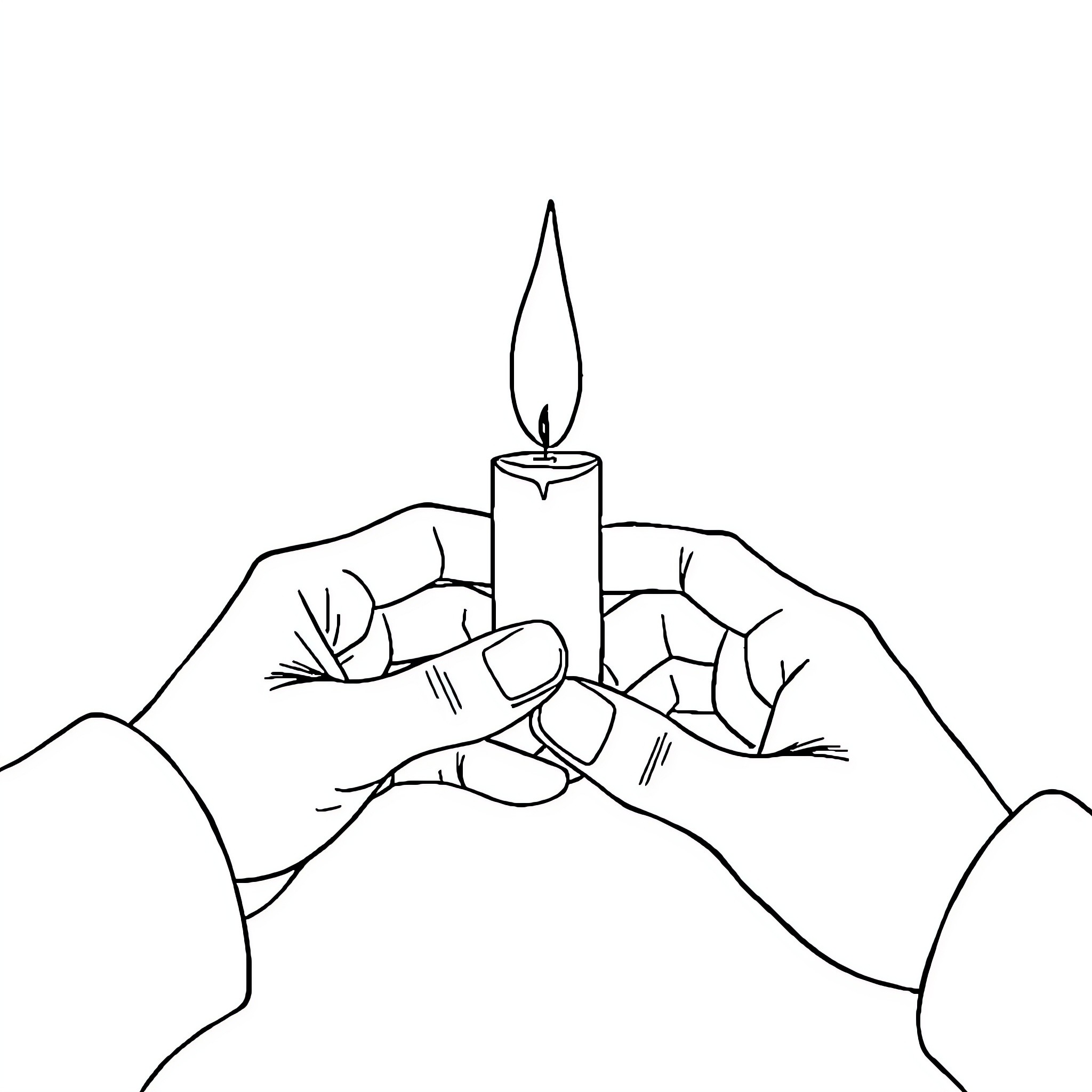 Hand Holding a Lit Candle Coloring Page (free black-and-white line drawing printable PDF for all, from beginners to advanced learners, including children, teens, adults, and seniors)