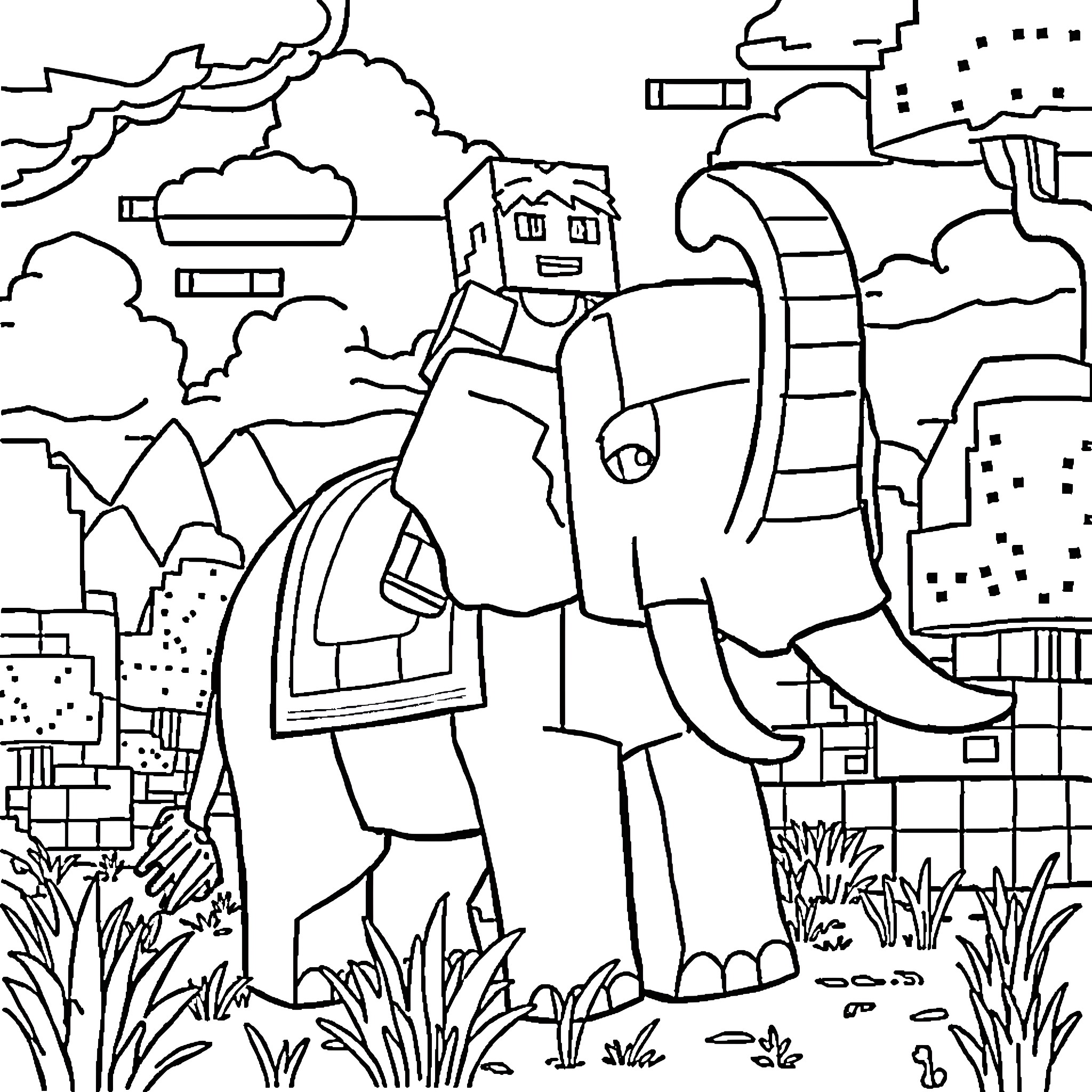 Steve's Outdoor Adventure Coloring Page (free black-and-white line drawing printable PDF for all, from beginners to advanced learners, including children, teens, adults, and seniors)
