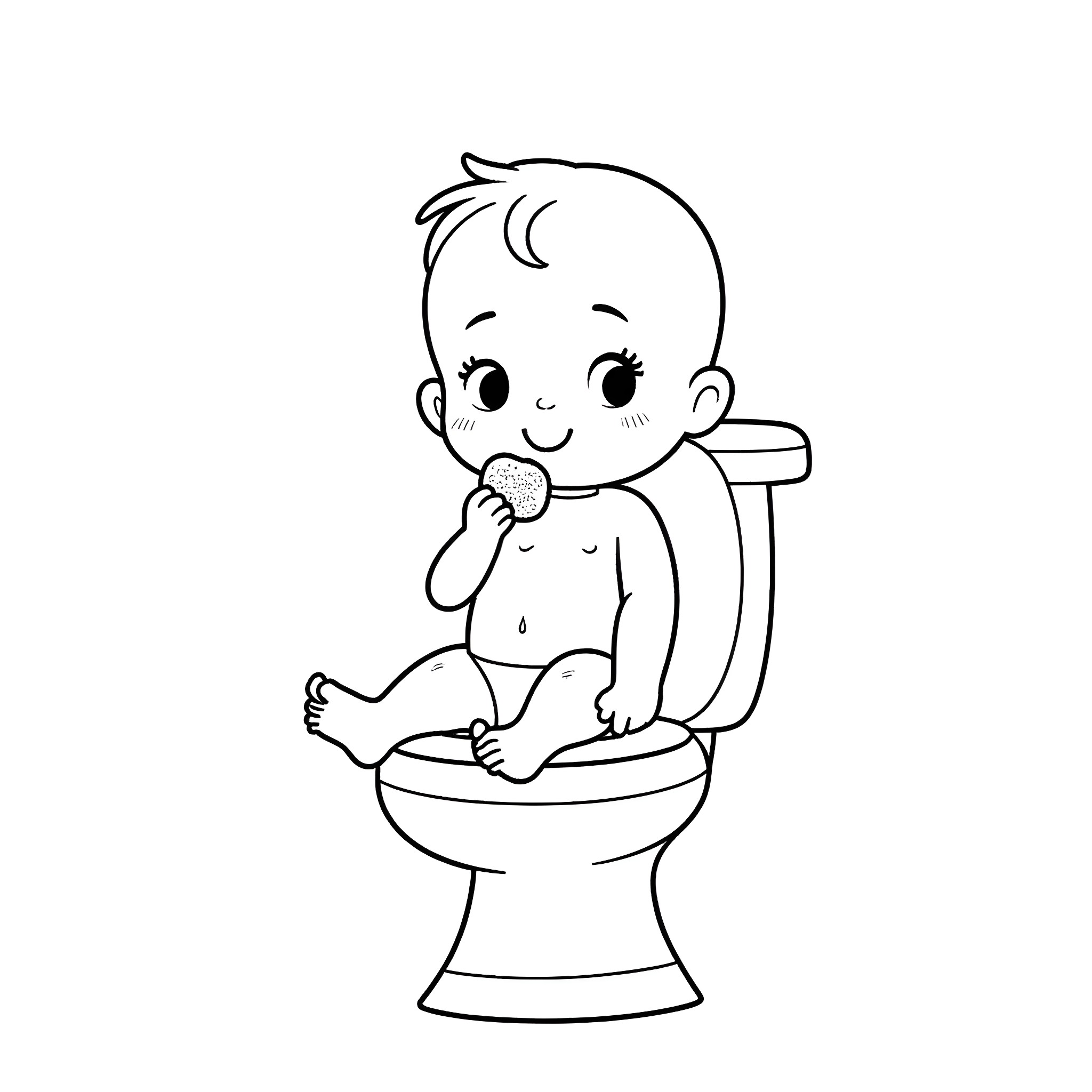 Boss Baby on the Toilet Coloring Page (free black-and-white line drawing printable PDF for all, from beginners to advanced learners, including children, teens, adults, and seniors)