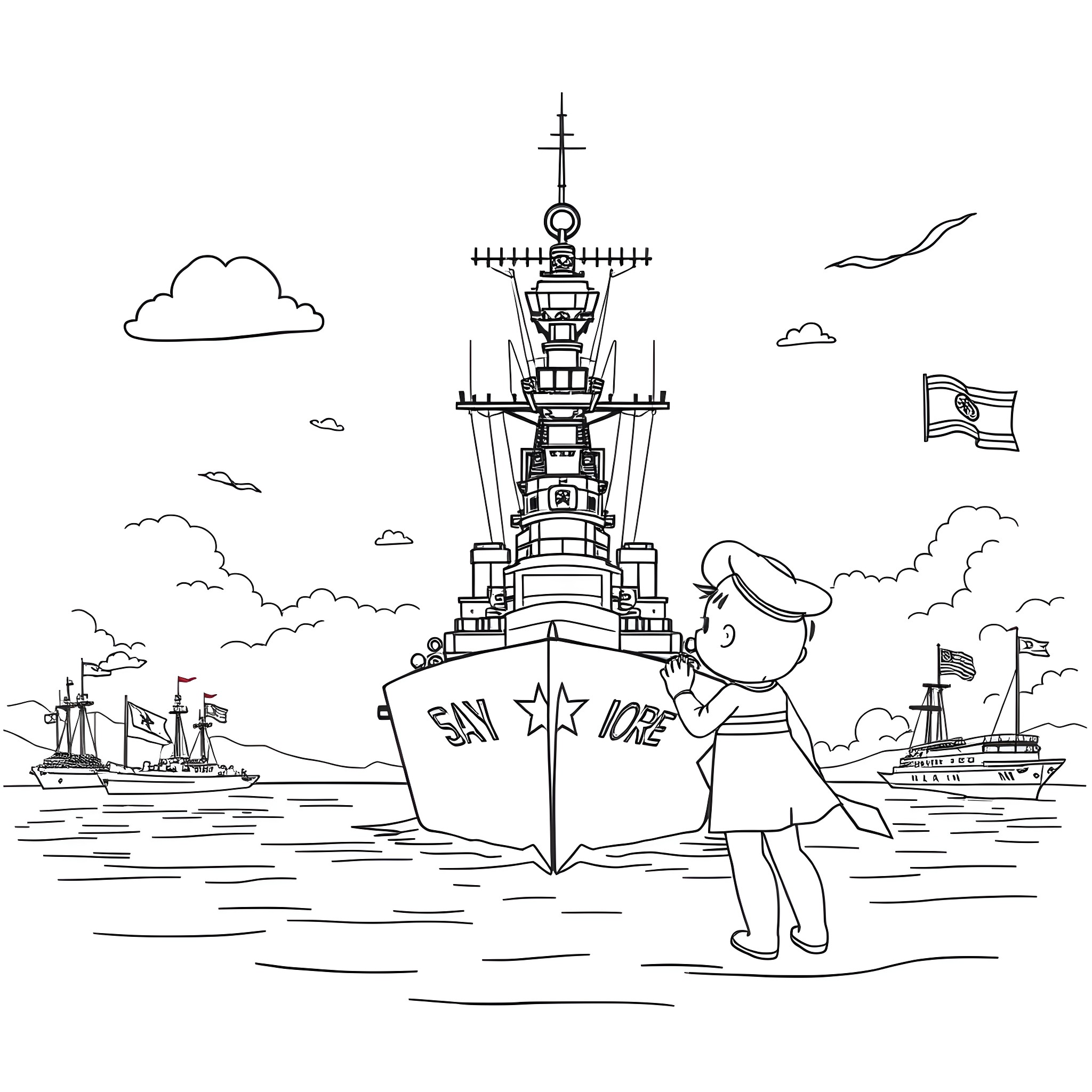 Bluey's maritime adventure Coloring Page (free black-and-white line drawing printable PDF for all, from beginners to advanced learners, including children, teens, adults, and seniors)