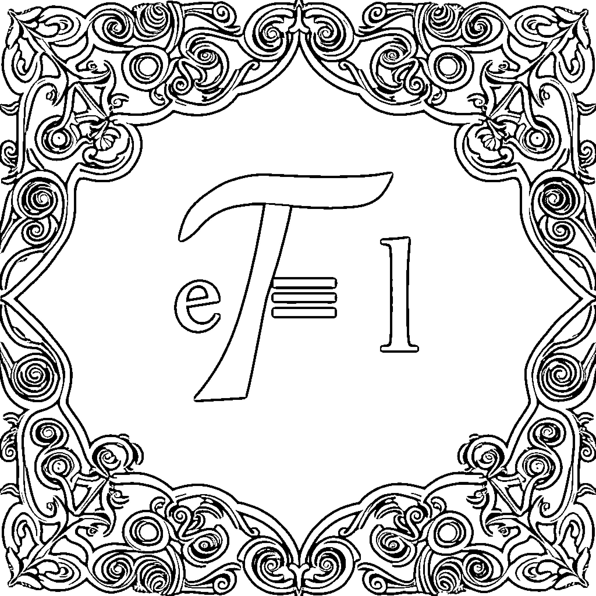 Euler's Identity: Mathematical Illustration Coloring Page (free black-and-white line drawing printable PDF for all, from beginners to advanced learners, including children, teens, adults, and seniors)