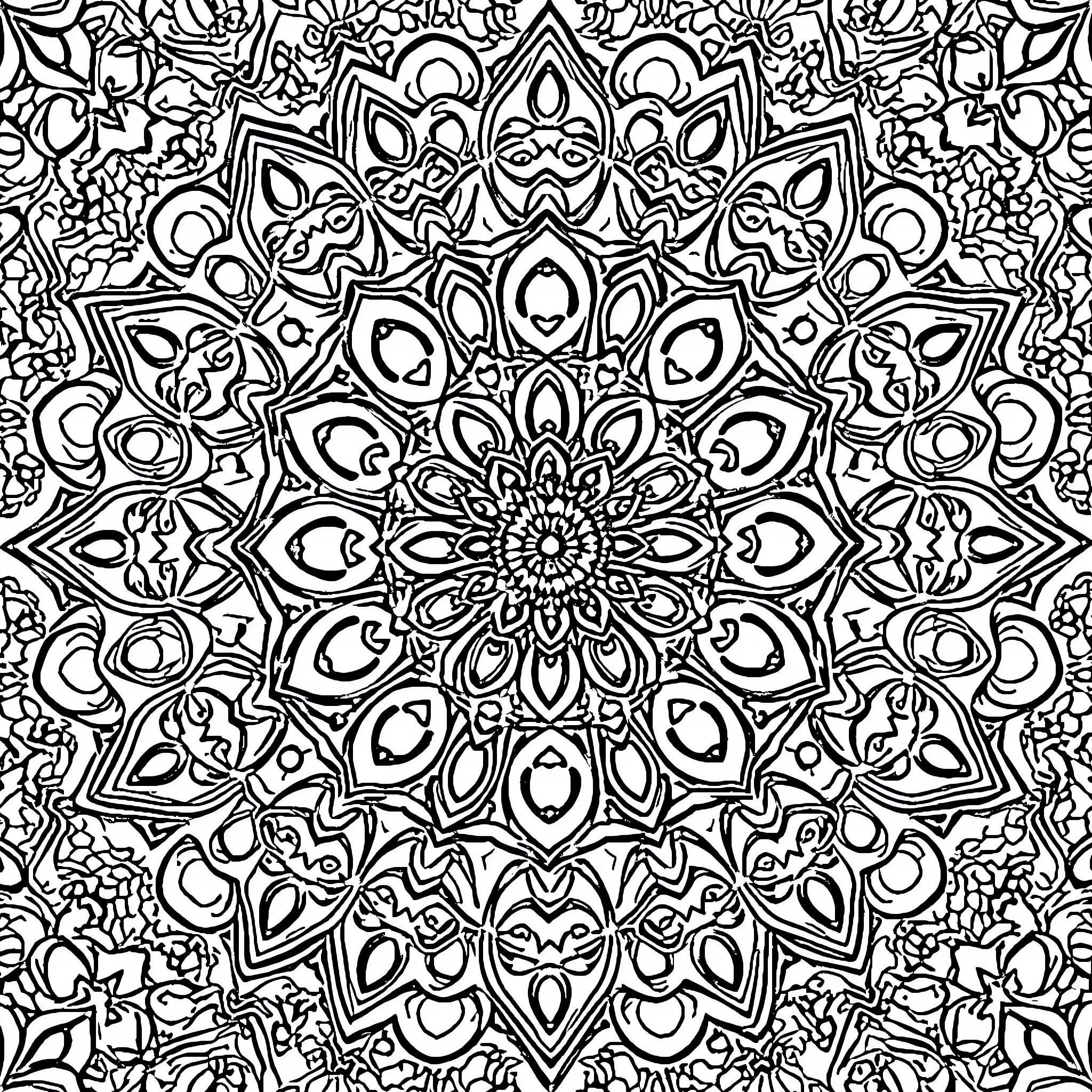 Fingerprint of intricate mandala design Coloring Page (free black-and-white line drawing printable PDF for all, from beginners to advanced learners, including children, teens, adults, and seniors)