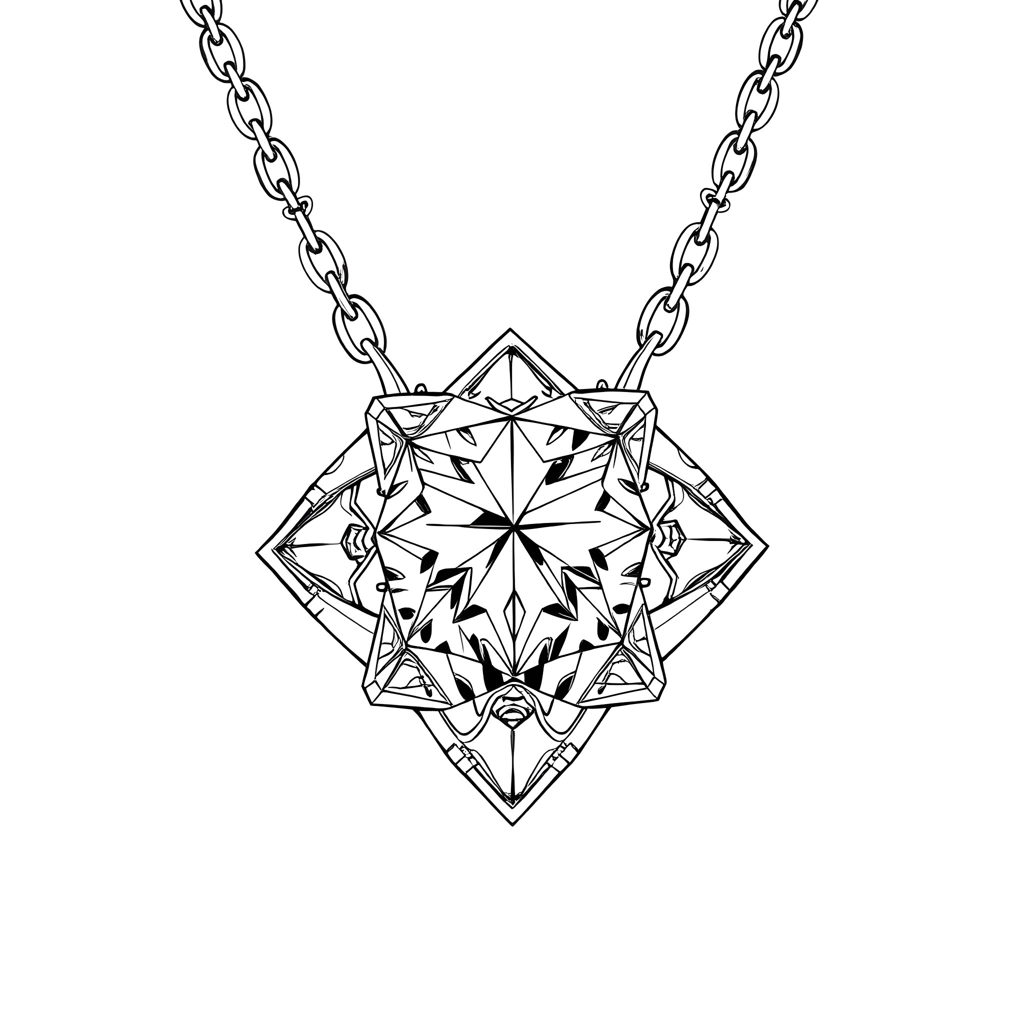 Diamond-shaped pendant with intricate geometric design Coloring Page (free black-and-white line drawing printable PDF for all, from beginners to advanced learners, including children, teens, adults, and seniors)