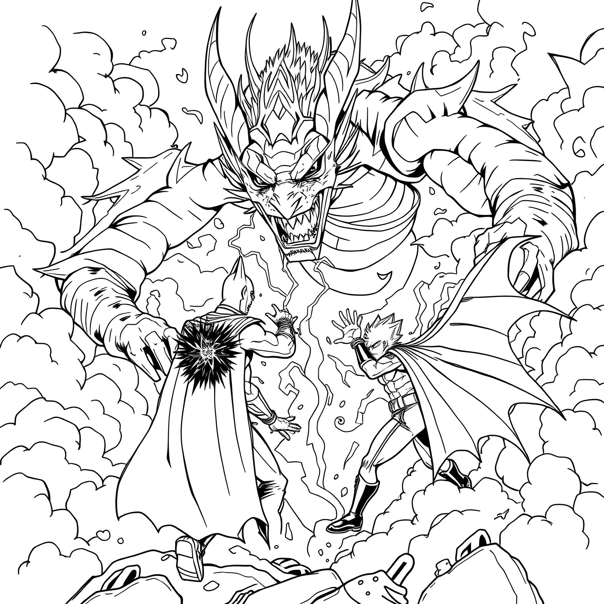 Kuromi unleashing powerful demonic energy Coloring Page (free black-and-white line drawing printable PDF for all, from beginners to advanced learners, including children, teens, adults, and seniors)