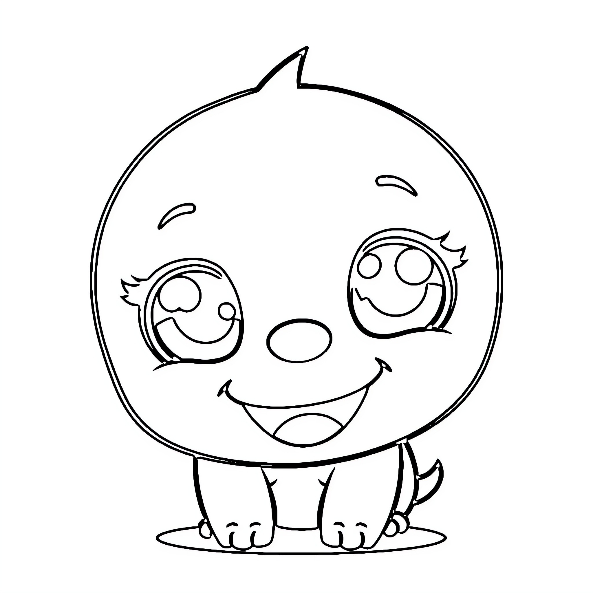 Kawaii Cute and Smiley Cartoon Character Coloring Page (free black-and-white line drawing printable PDF for all, from beginners to advanced learners, including children, teens, adults, and seniors)